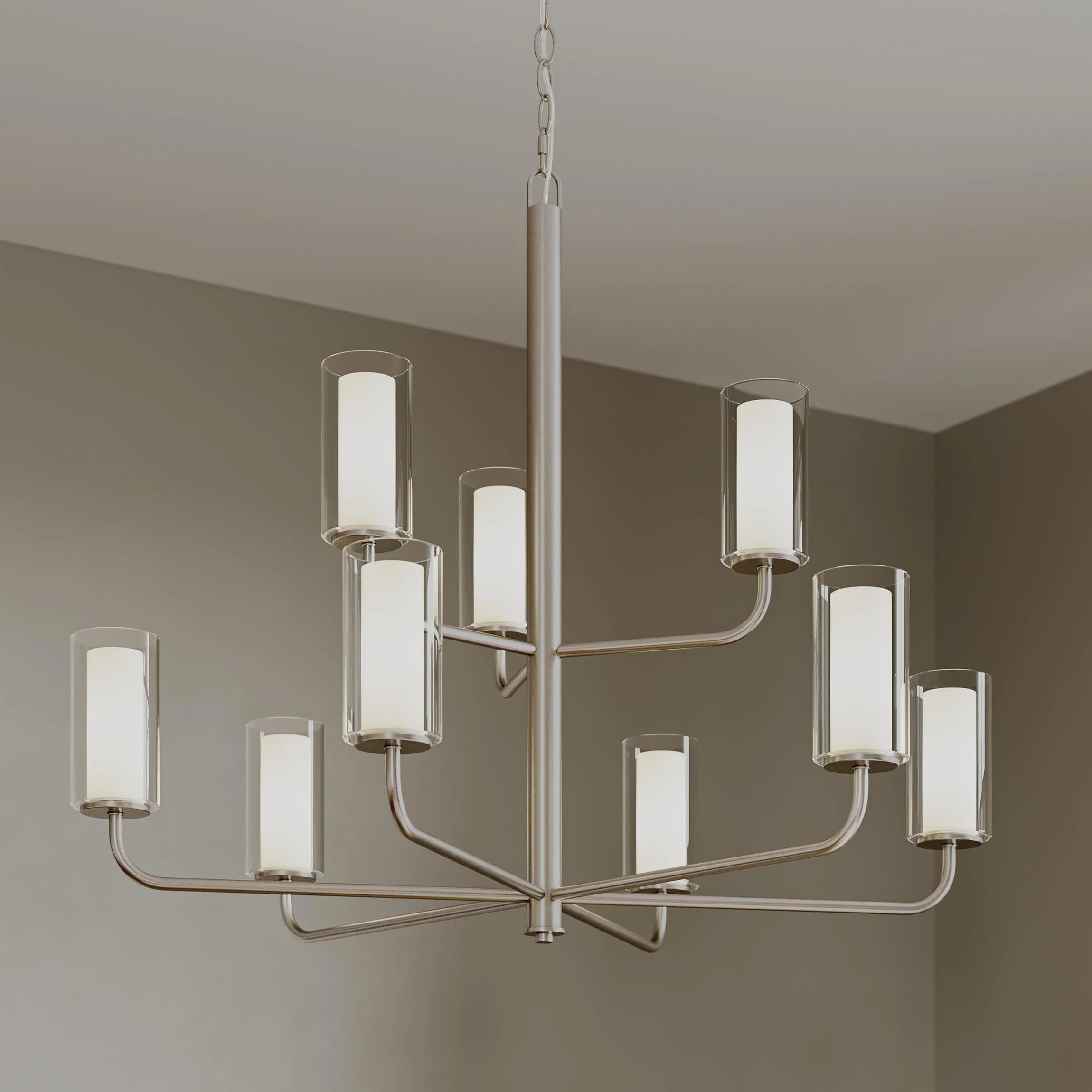 Mack Nine-Light Two-Tier Chandelier with Layered Glass Shades - Image 2