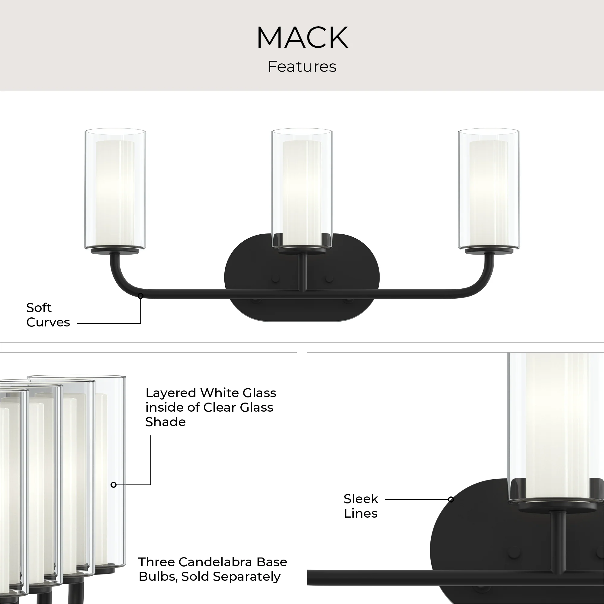 Mack Three-Light Vanity Light with Layered Glass Shades - Image 4