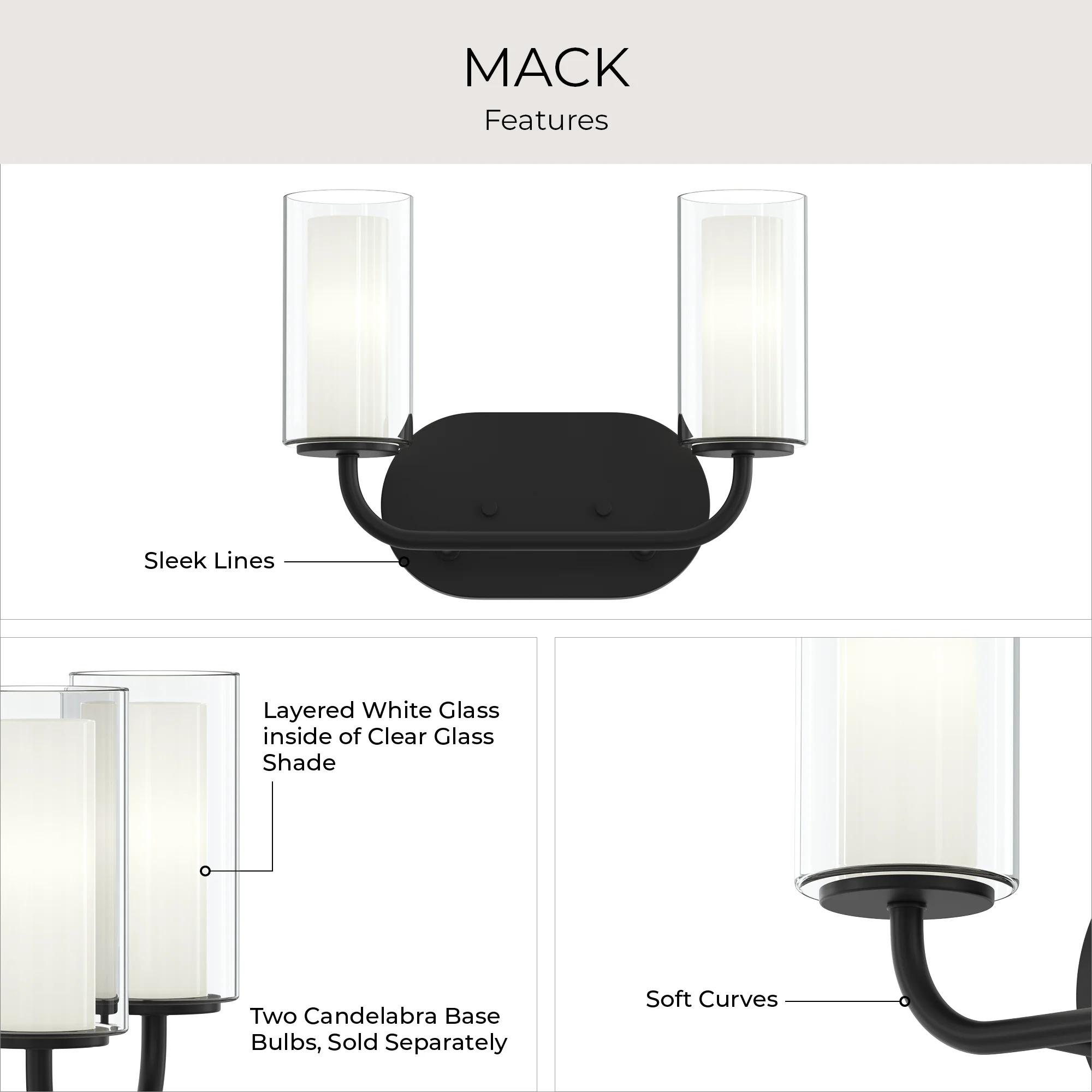 Mack Two-Light Vanity Light with Layered Glass Shades - Image 12