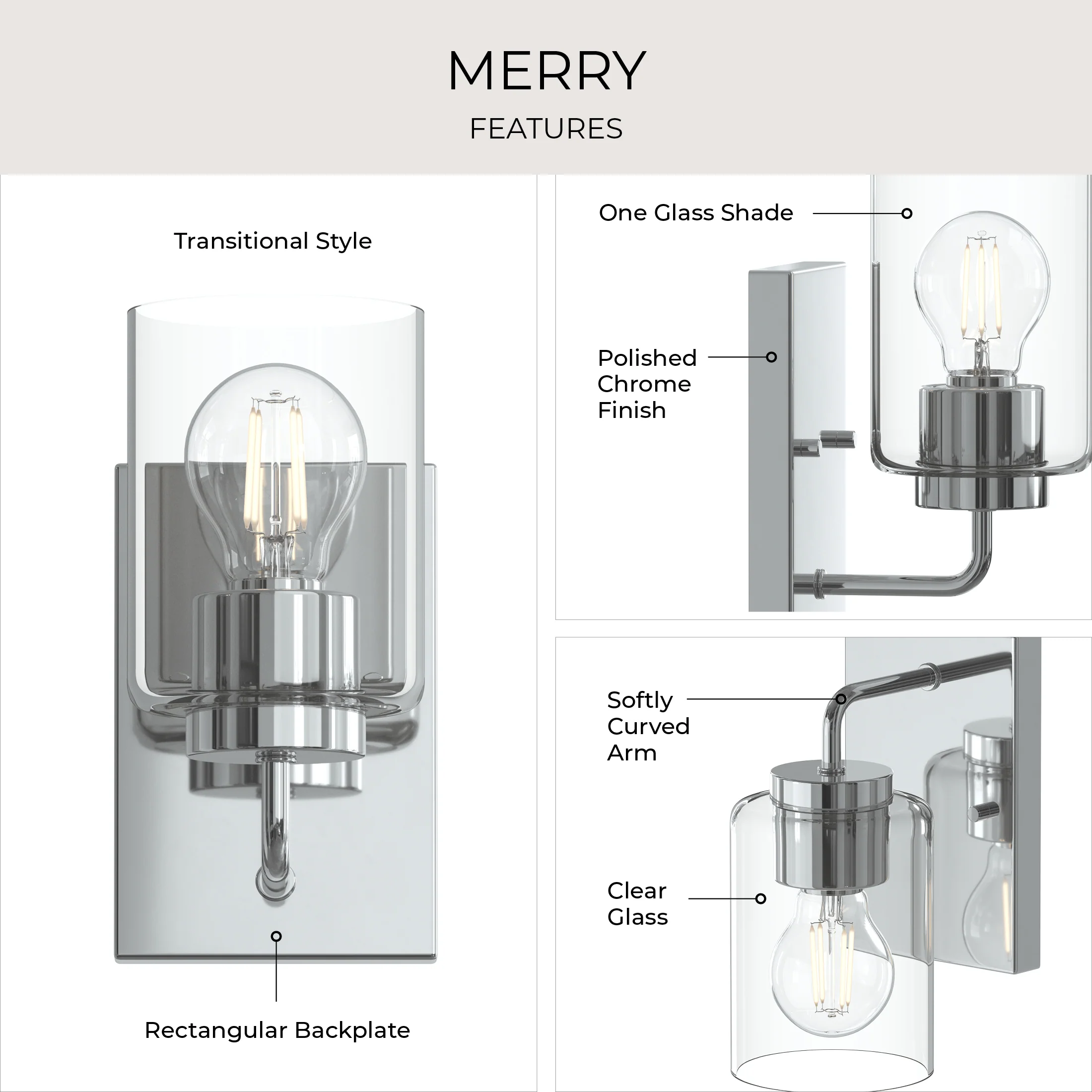 Merry 1-Light Bathroom Vanity Light with Clear Glass Shade - Image 18