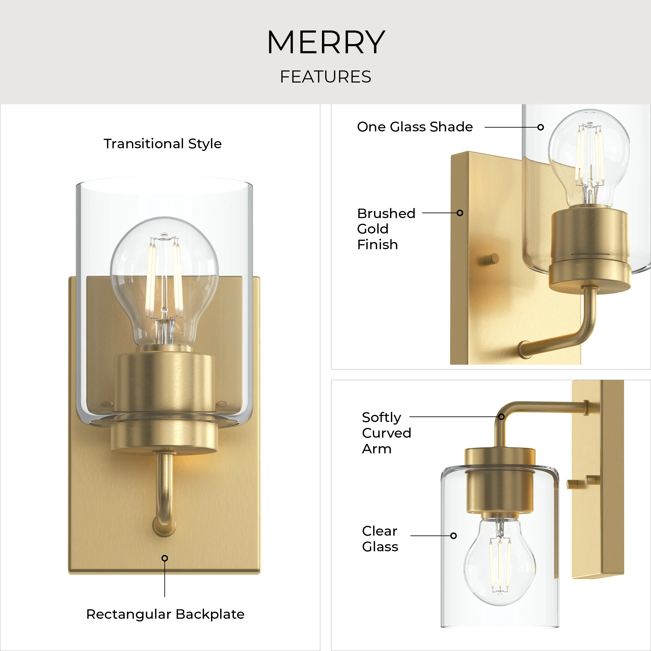 Merry 1-Light Bathroom Vanity Light with Clear Glass Shade - Image 35