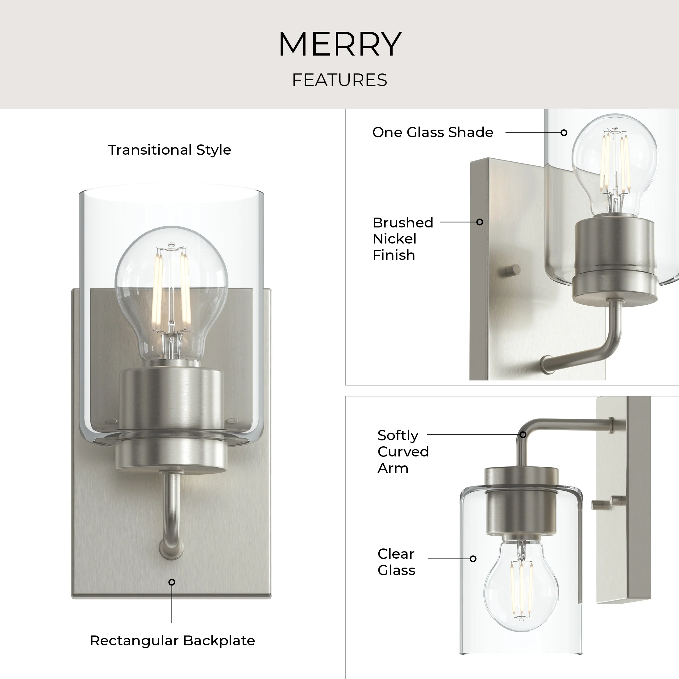 Merry 1-Light Bathroom Vanity Light with Clear Glass Shade - Image 8