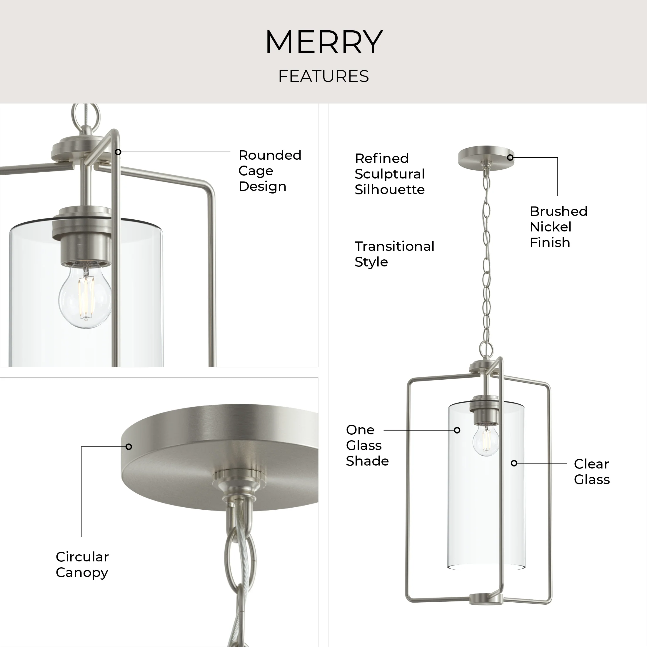 Merry 1-Light Foyer Pendant Light with Clear Glass Shade - Image 8