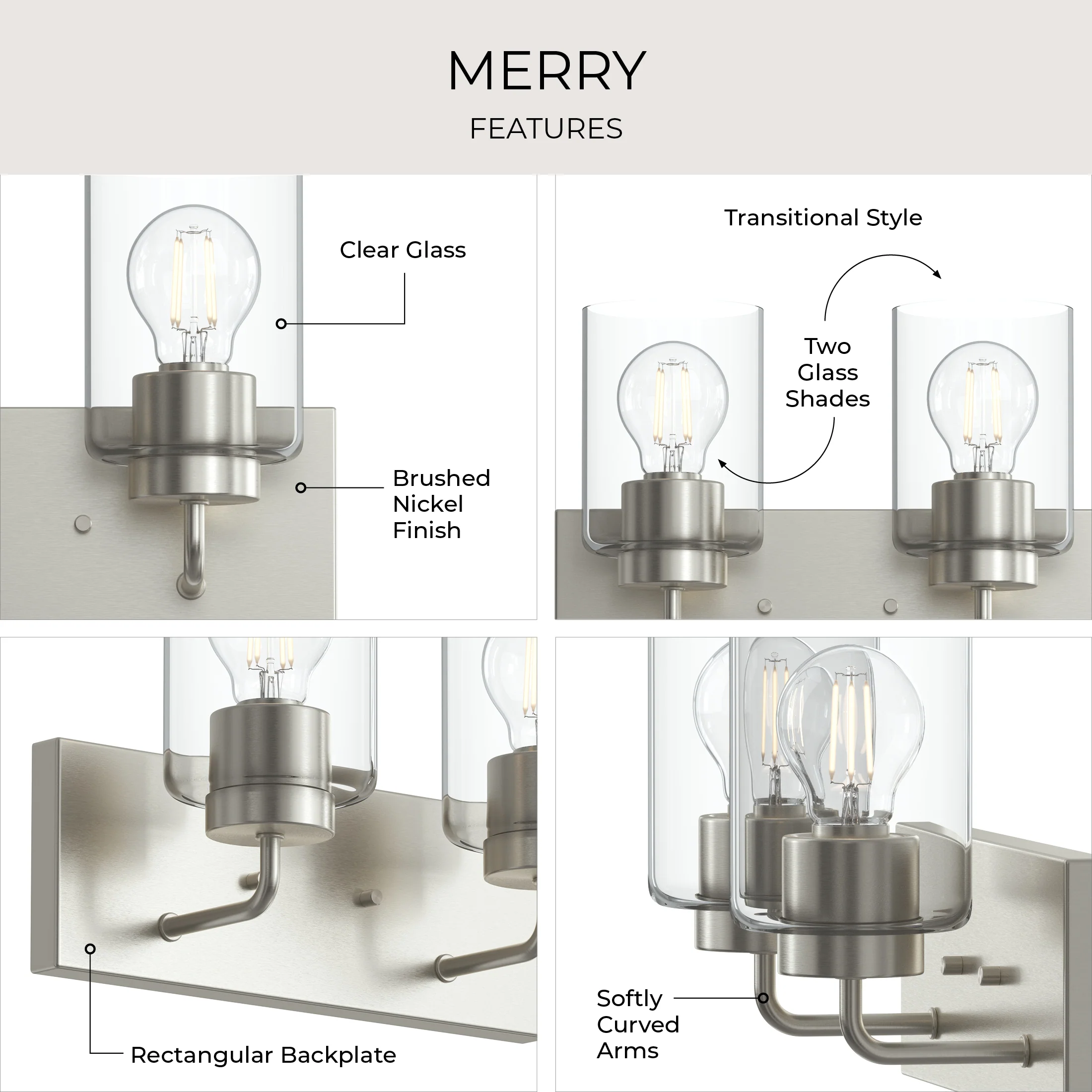 Merry 2-Light Bathroom Vanity Light with Clear Glass Shades - Image 17