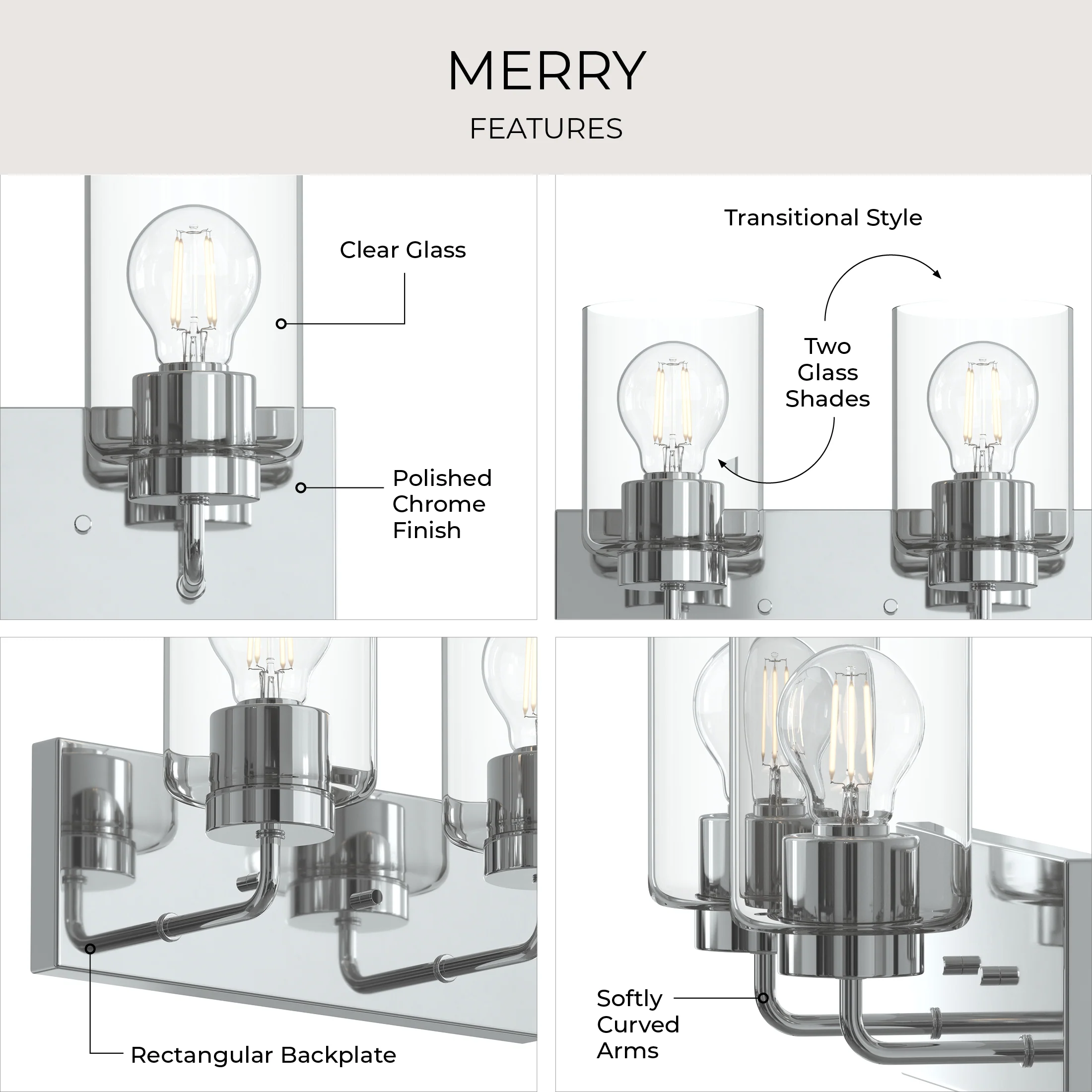 Merry 2-Light Bathroom Vanity Light with Clear Glass Shades - Image 19