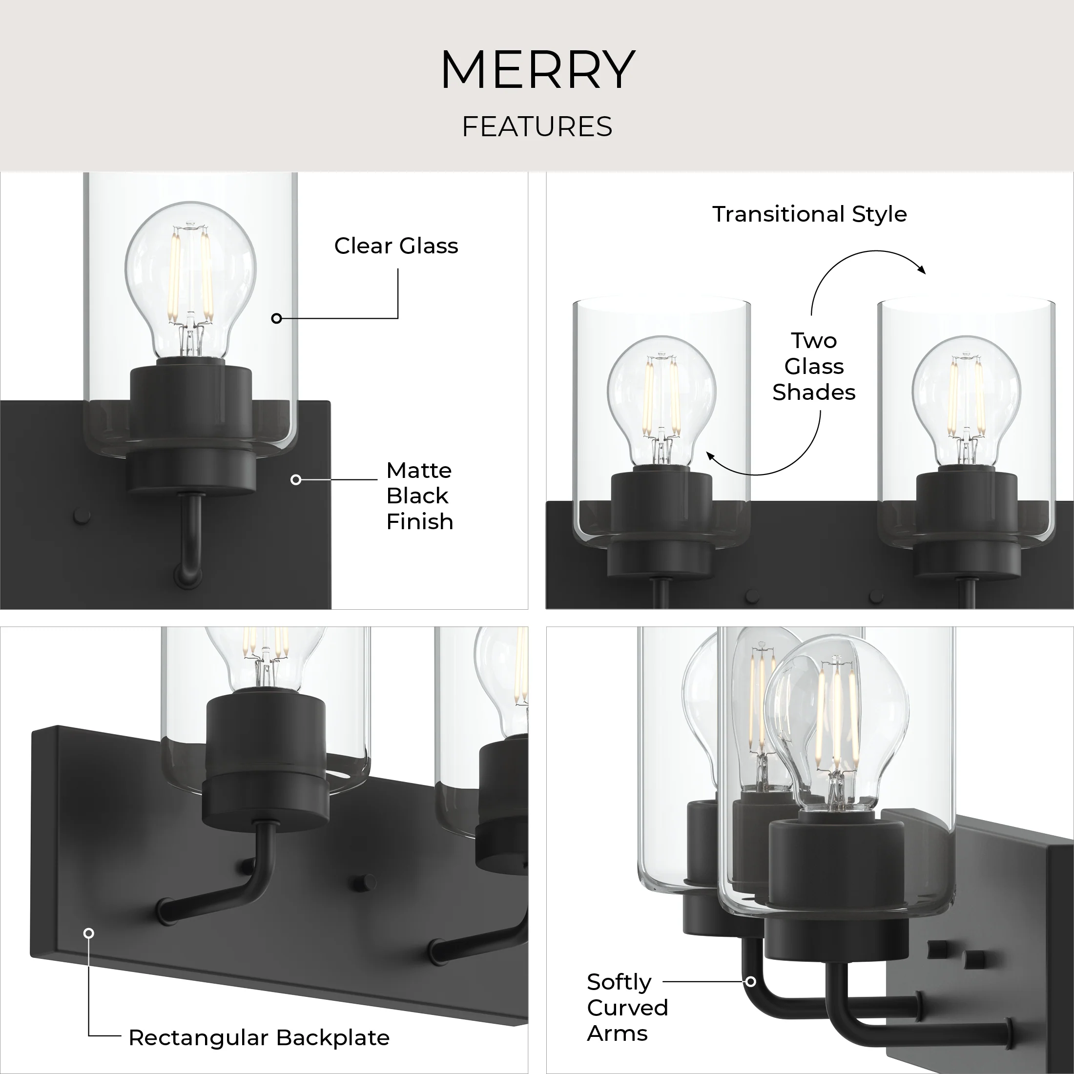 Merry 2-Light Bathroom Vanity Light with Clear Glass Shades - Image 27