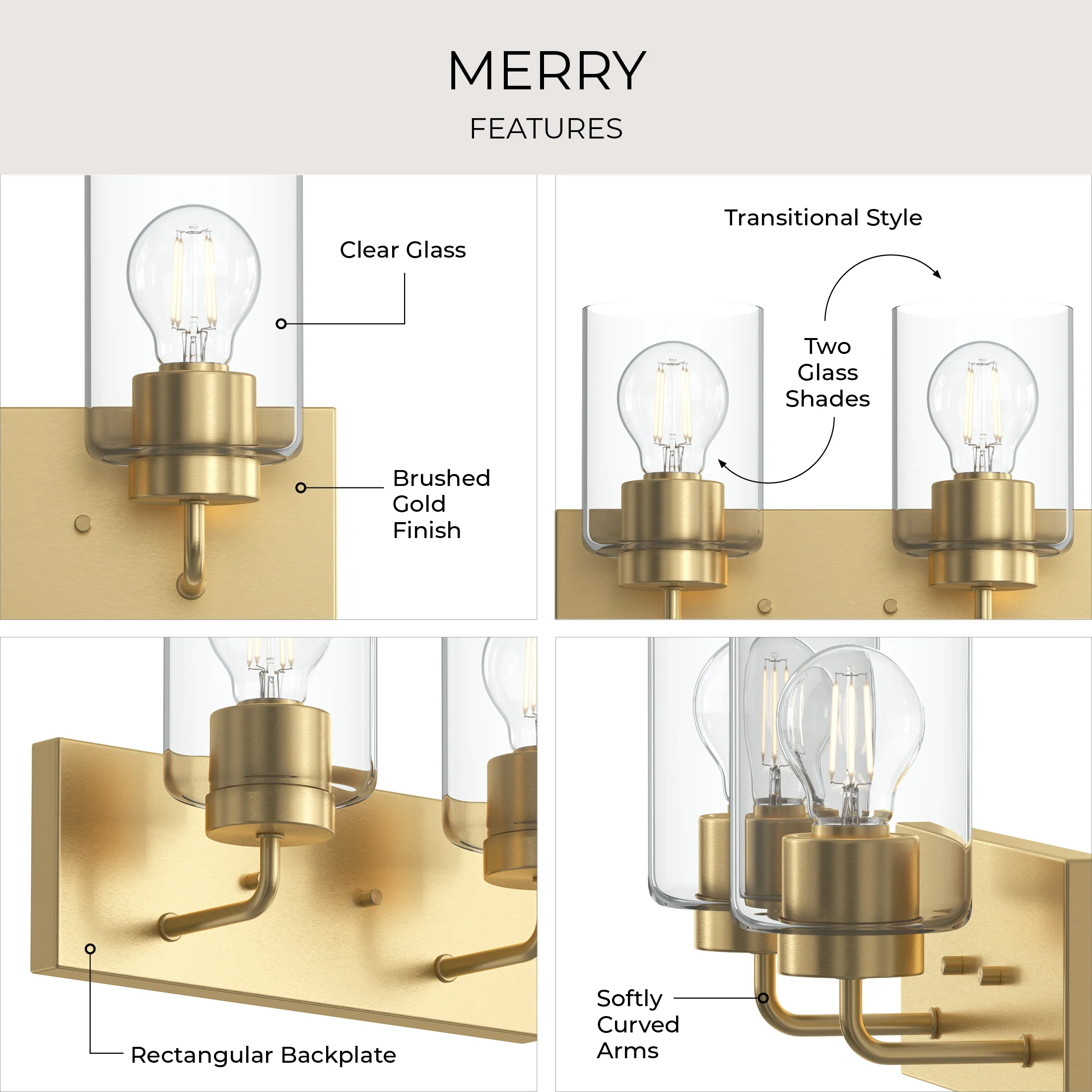 Merry 2-Light Bathroom Vanity Light with Clear Glass Shades - Image 35