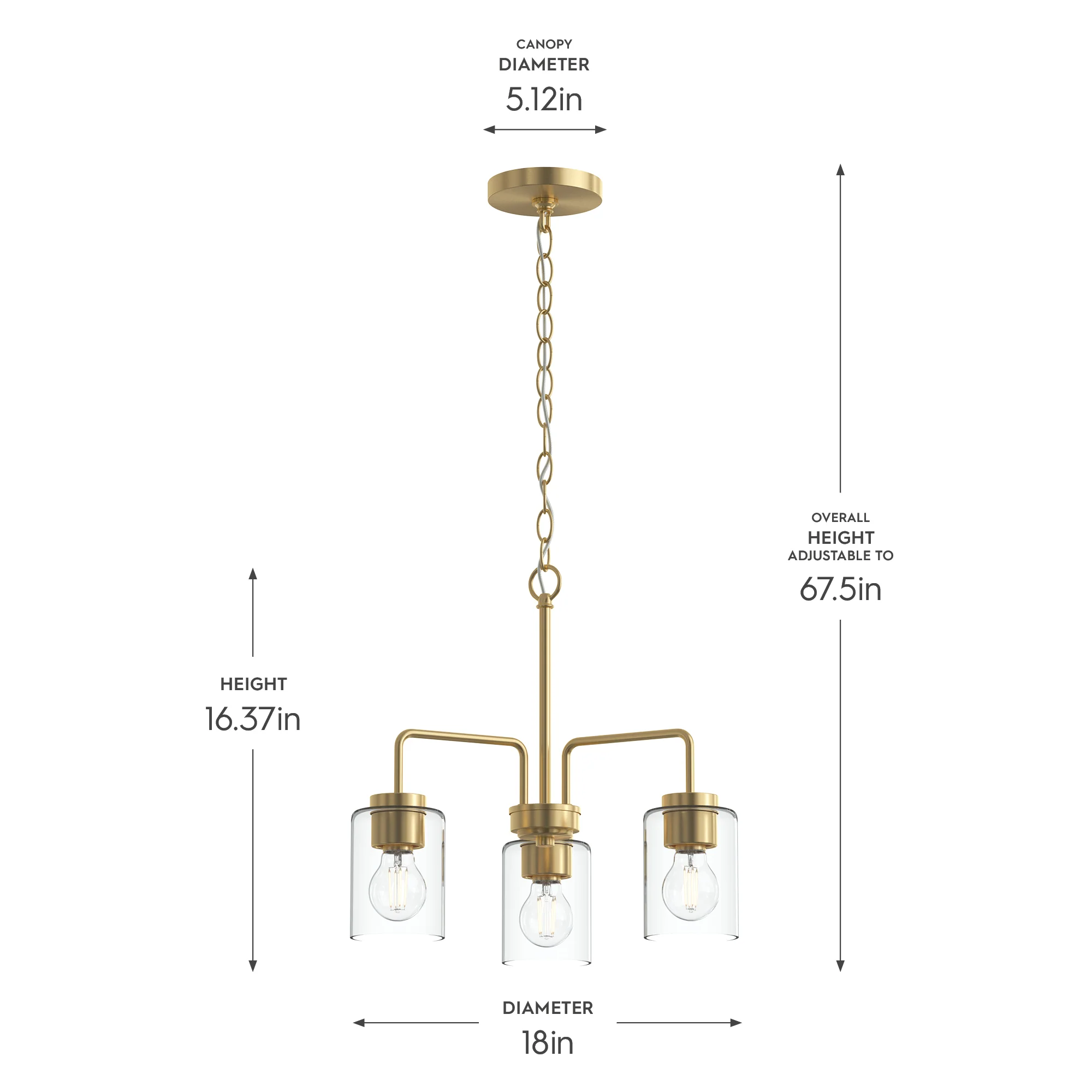 Merry 3-Light Chandelier with Clear Glass Shades - Image 8