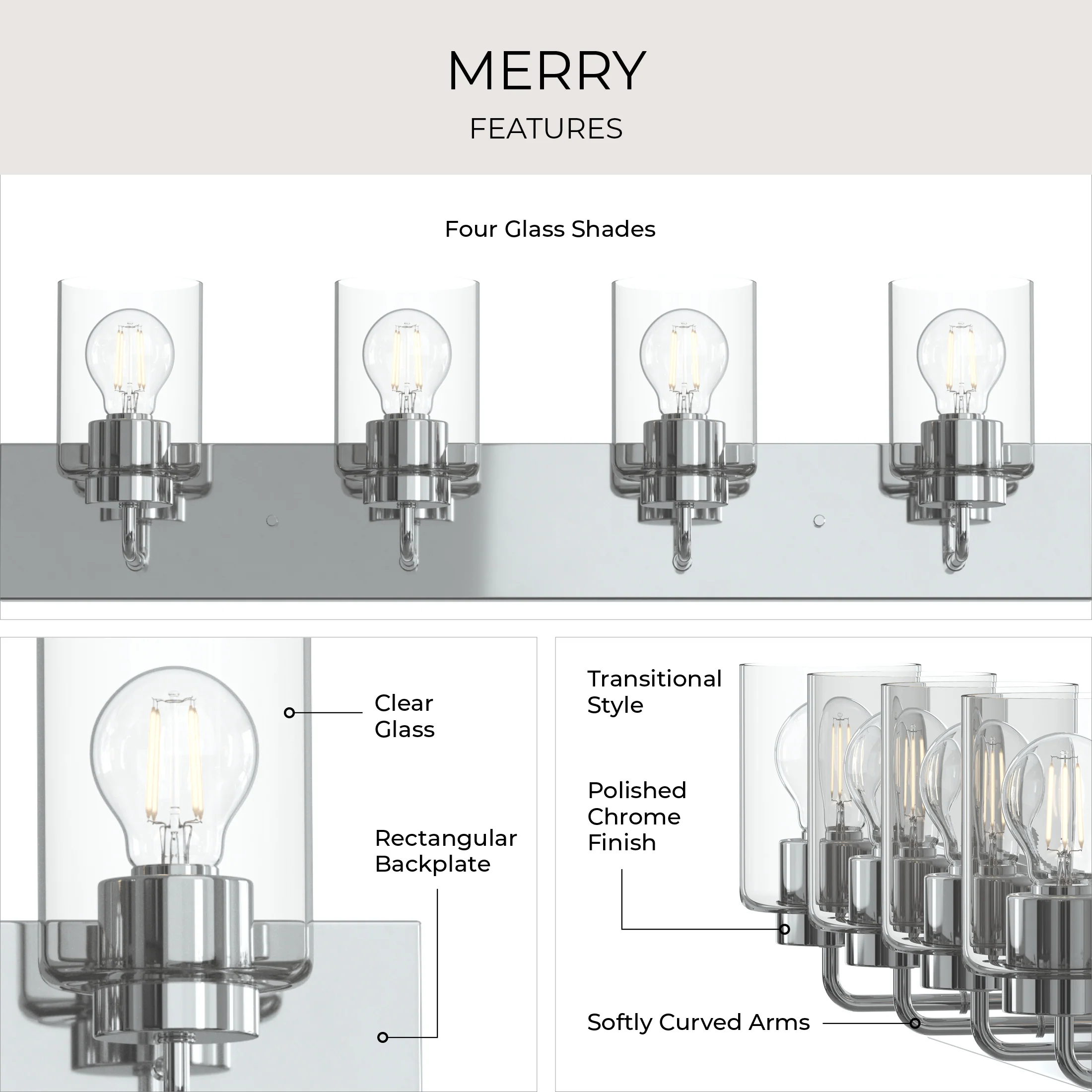 Merry 4-Light Bathroom Vanity Light with Clear Glass Shades - Image 14