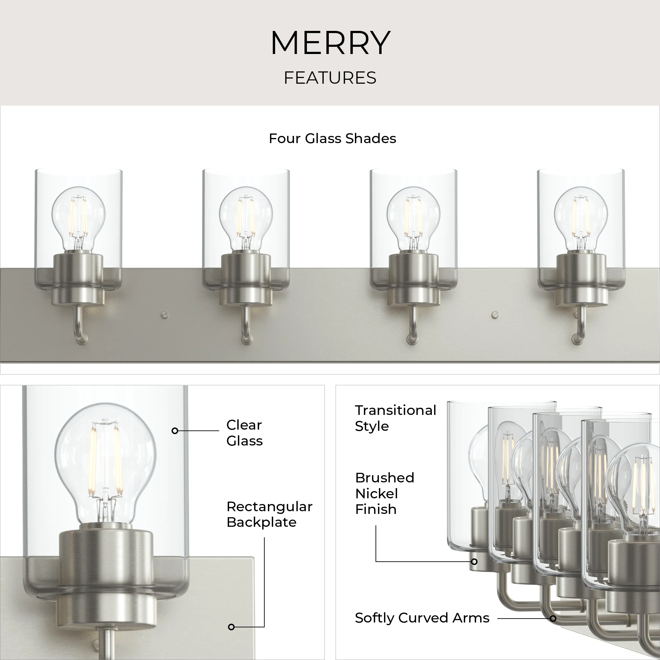 Merry 4-Light Bathroom Vanity Light with Clear Glass Shades - Image 16