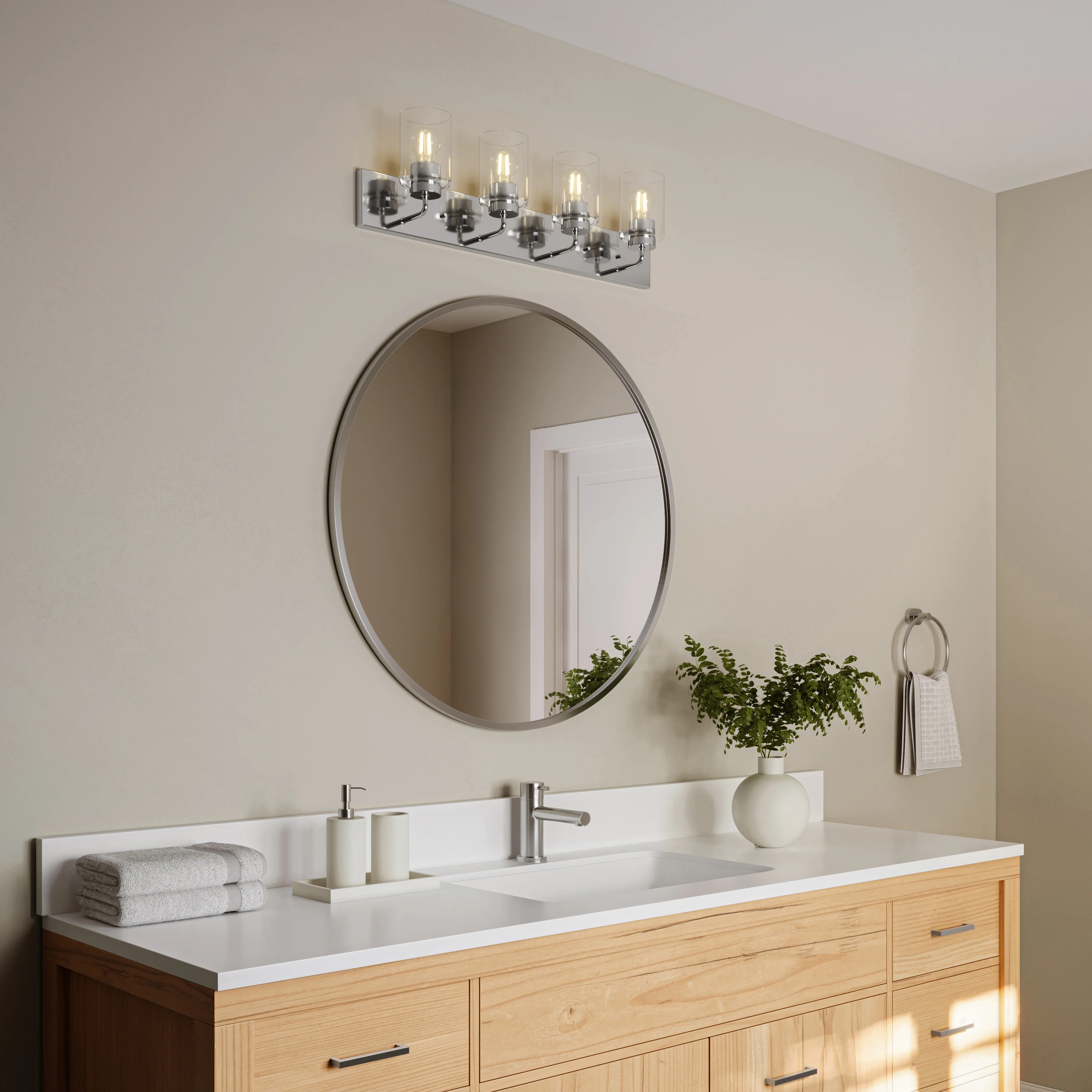 Merry 4-Light Bathroom Vanity Light with Clear Glass Shades - Image 2