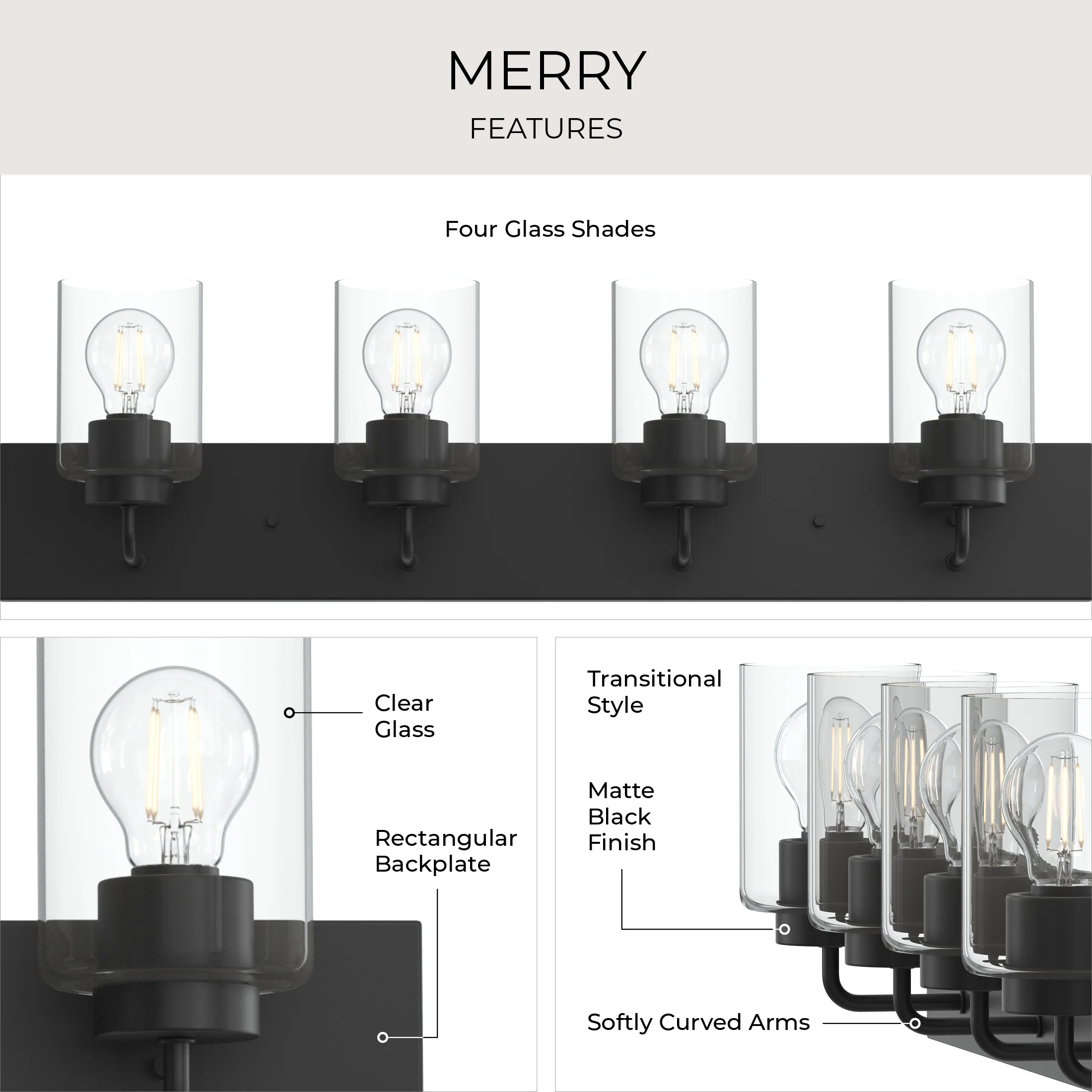 Merry 4-Light Bathroom Vanity Light with Clear Glass Shades - Image 21