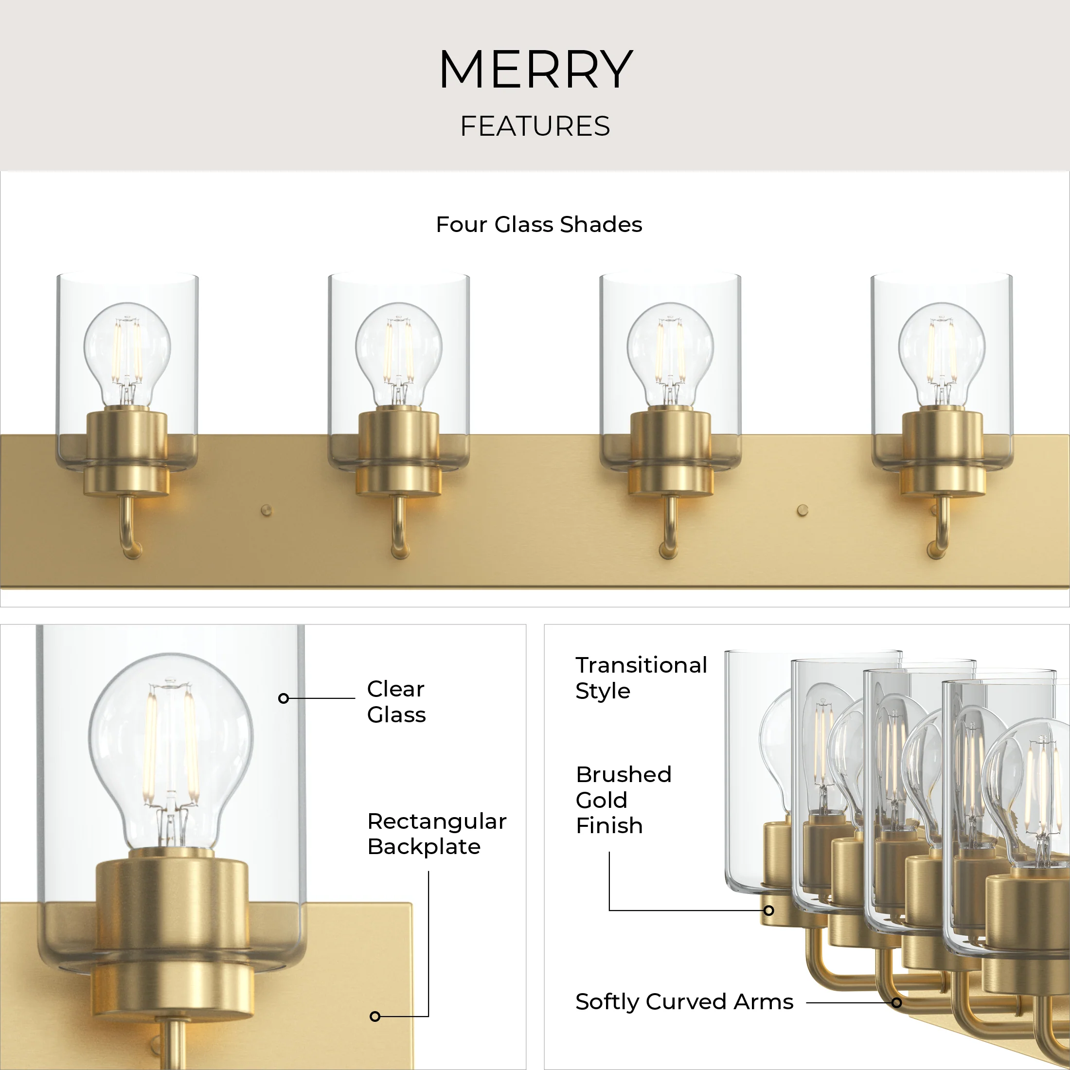 Merry 4-Light Bathroom Vanity Light with Clear Glass Shades - Image 30