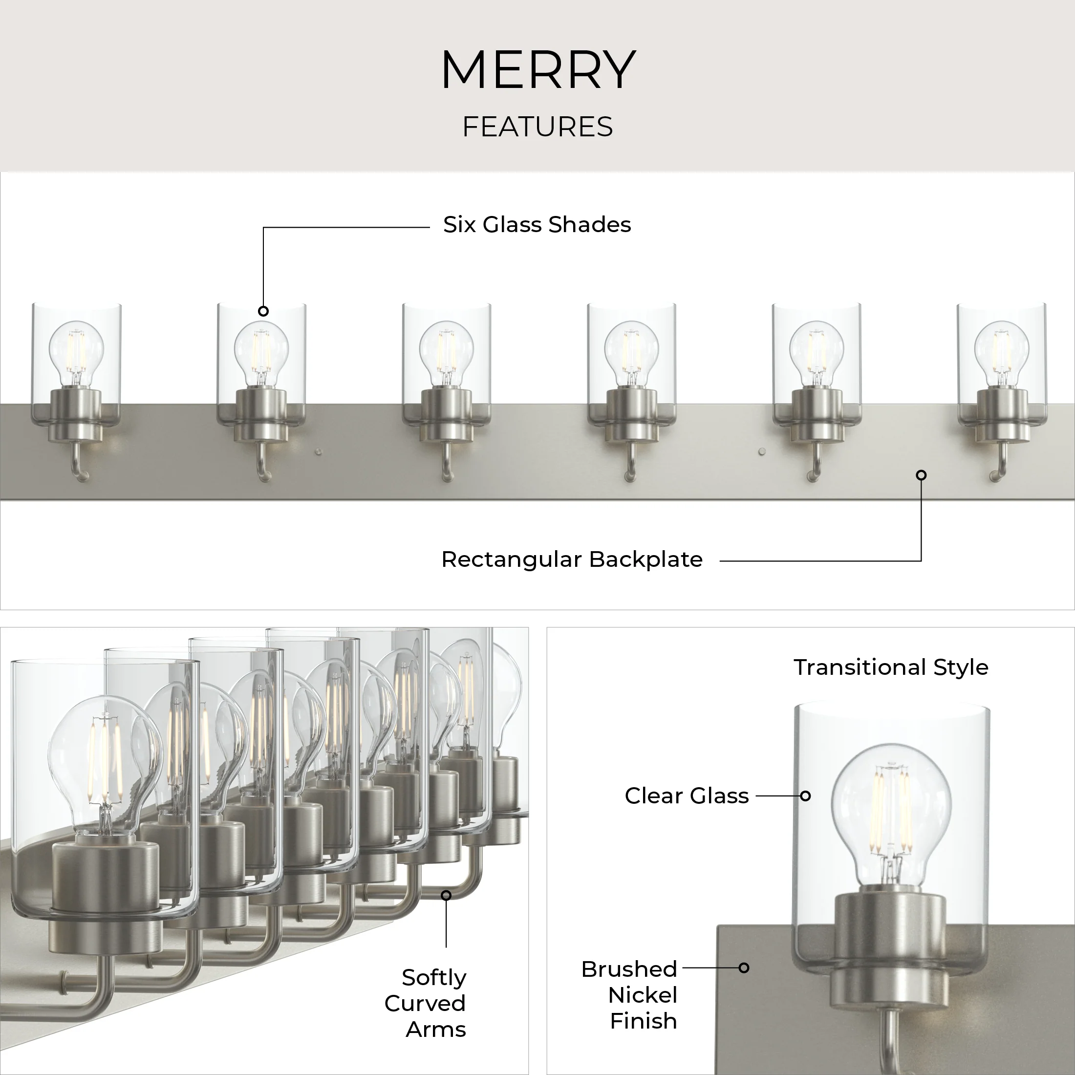 Merry 6-Light Bathroom Vanity Light with Clear Glass Shades - Image 10