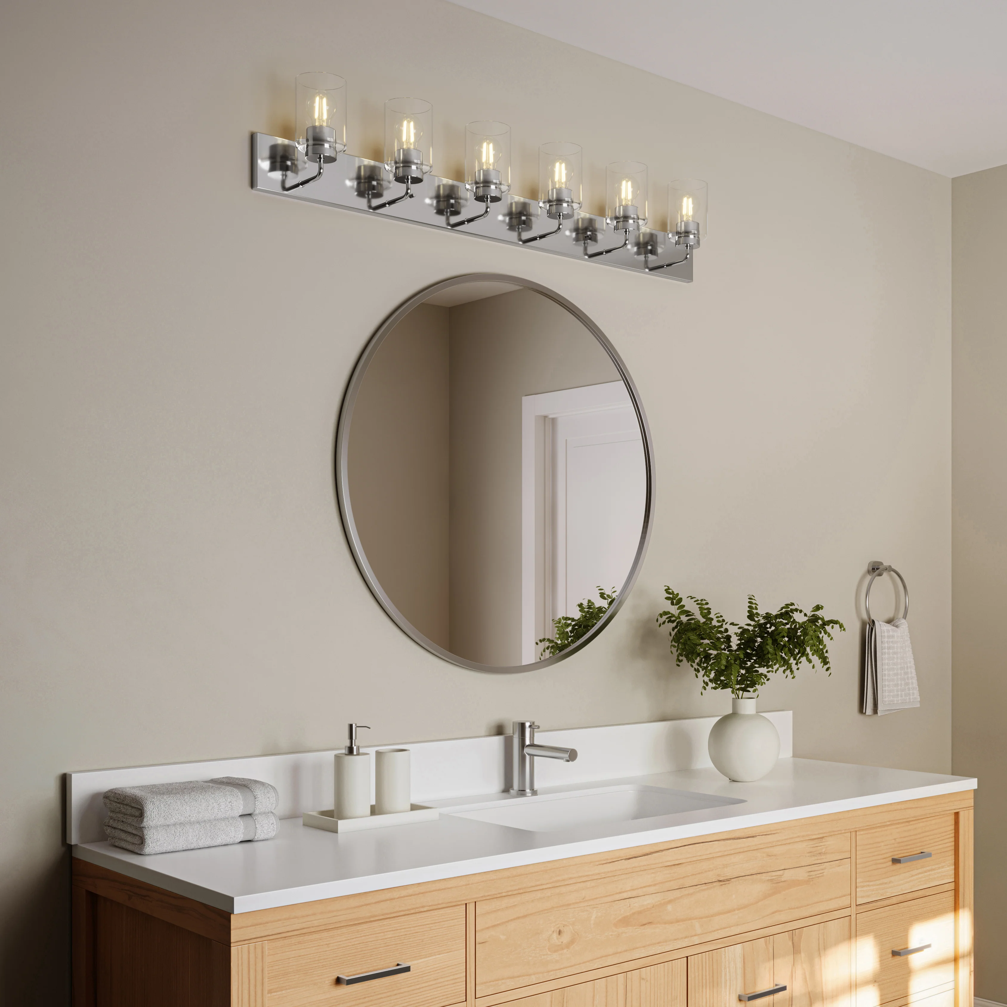 Merry 6-Light Bathroom Vanity Light with Clear Glass Shades - Image 11
