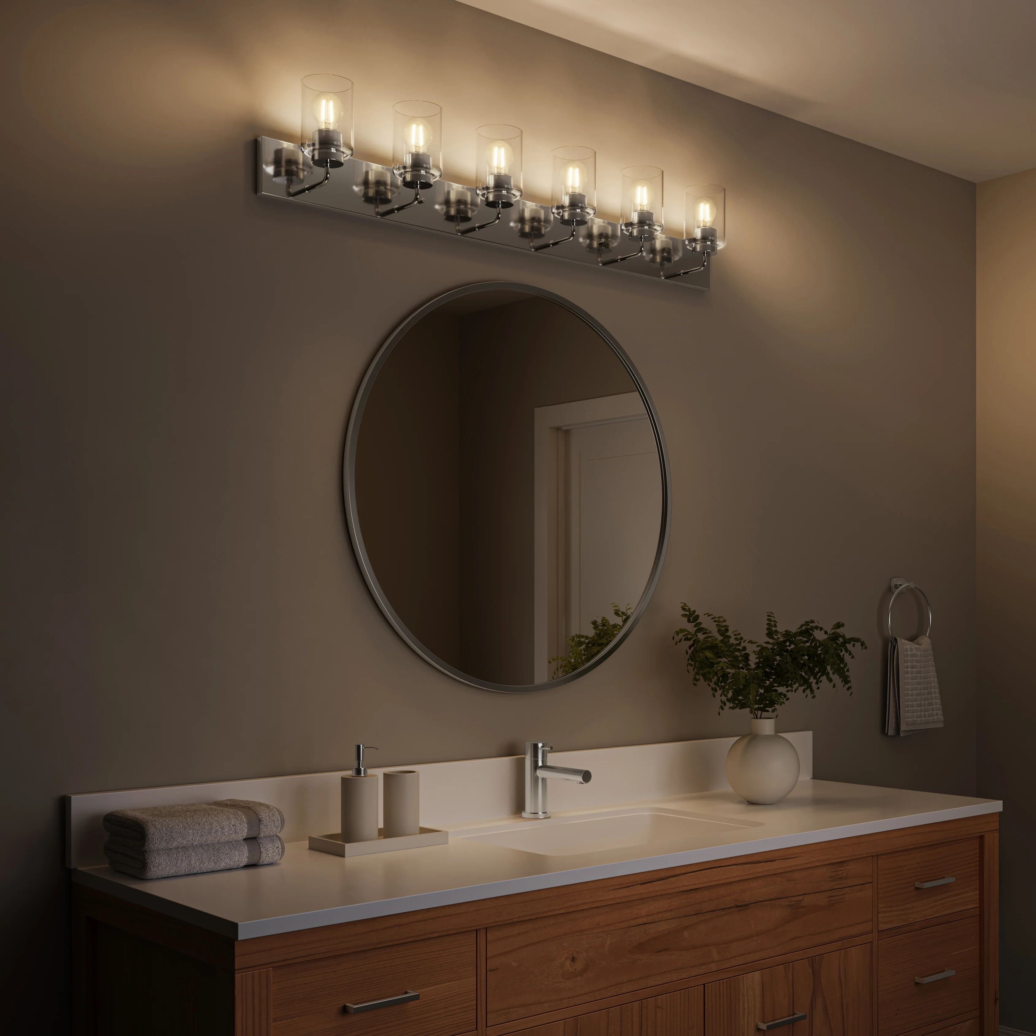 Merry 6-Light Bathroom Vanity Light with Clear Glass Shades - Image 13