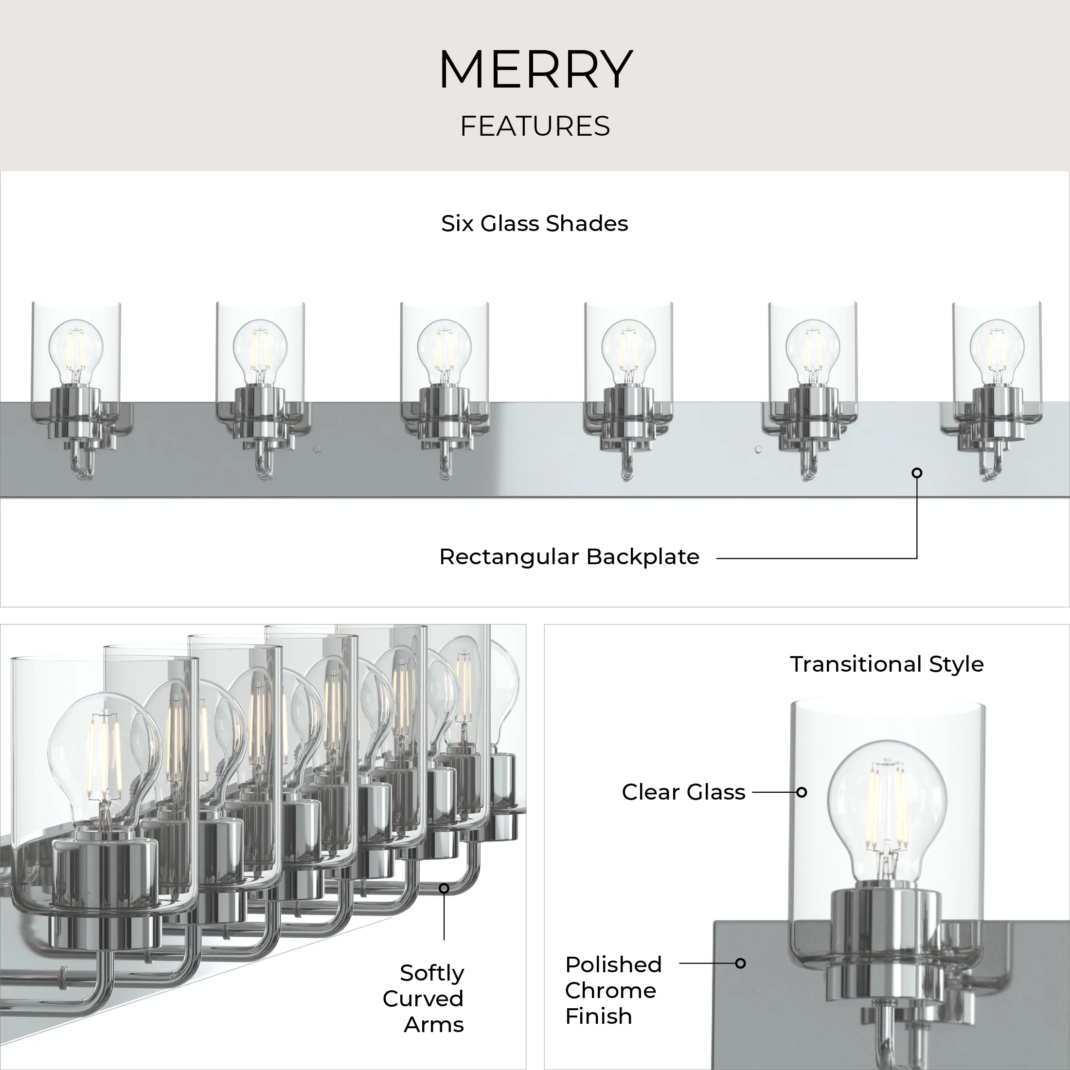 Merry 6-Light Bathroom Vanity Light with Clear Glass Shades - Image 18