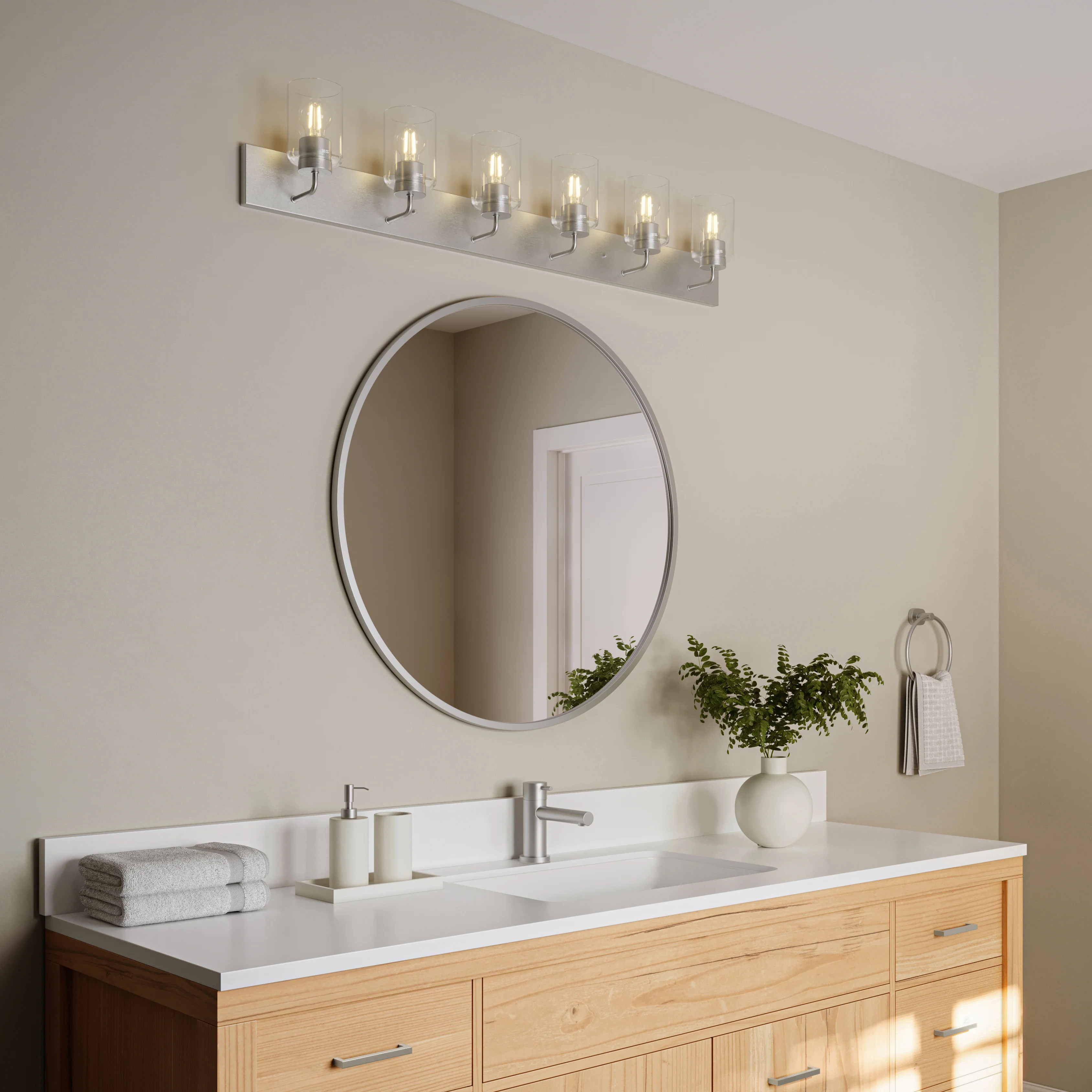 Merry 6-Light Bathroom Vanity Light with Clear Glass Shades - Image 2