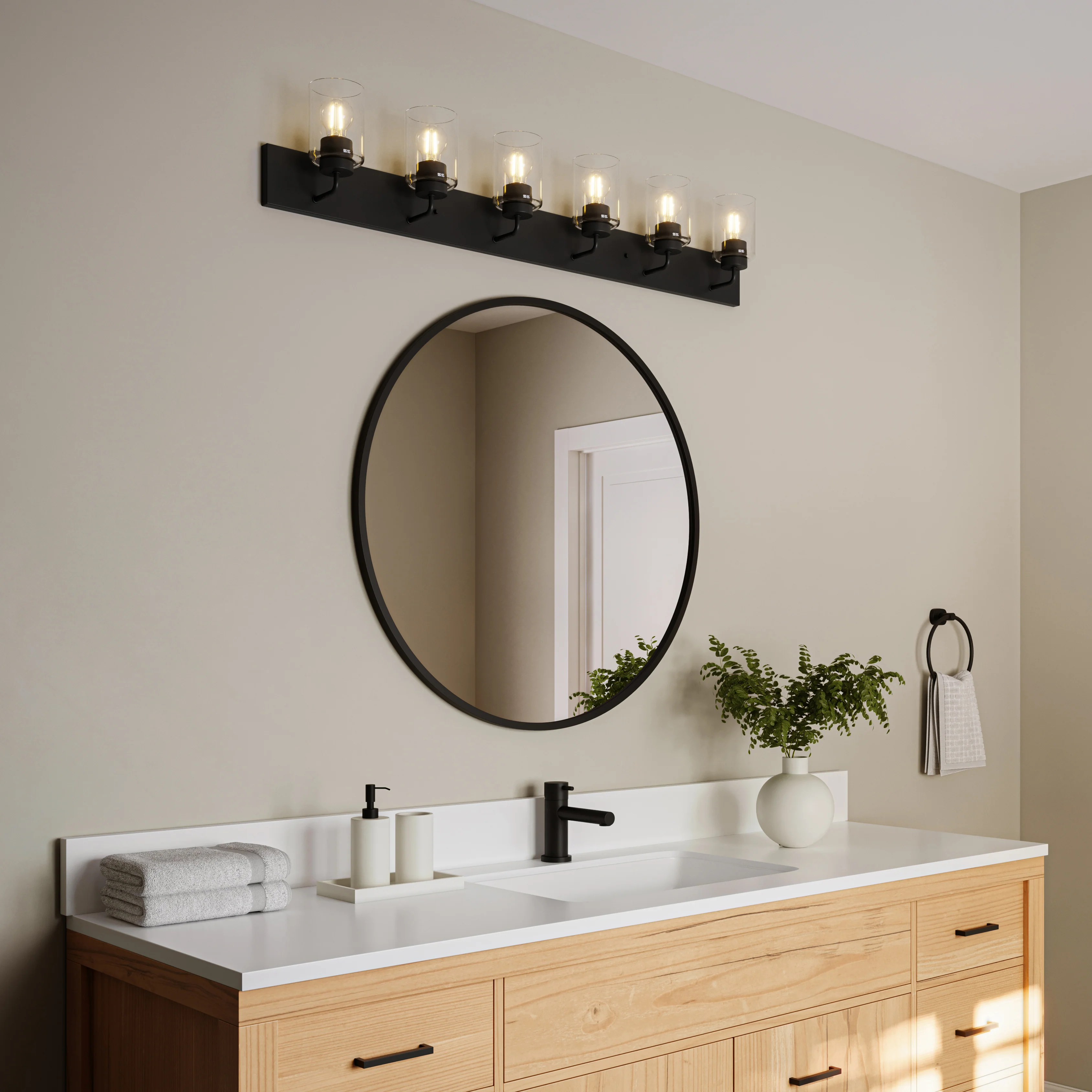 Merry 6-Light Bathroom Vanity Light with Clear Glass Shades - Image 20