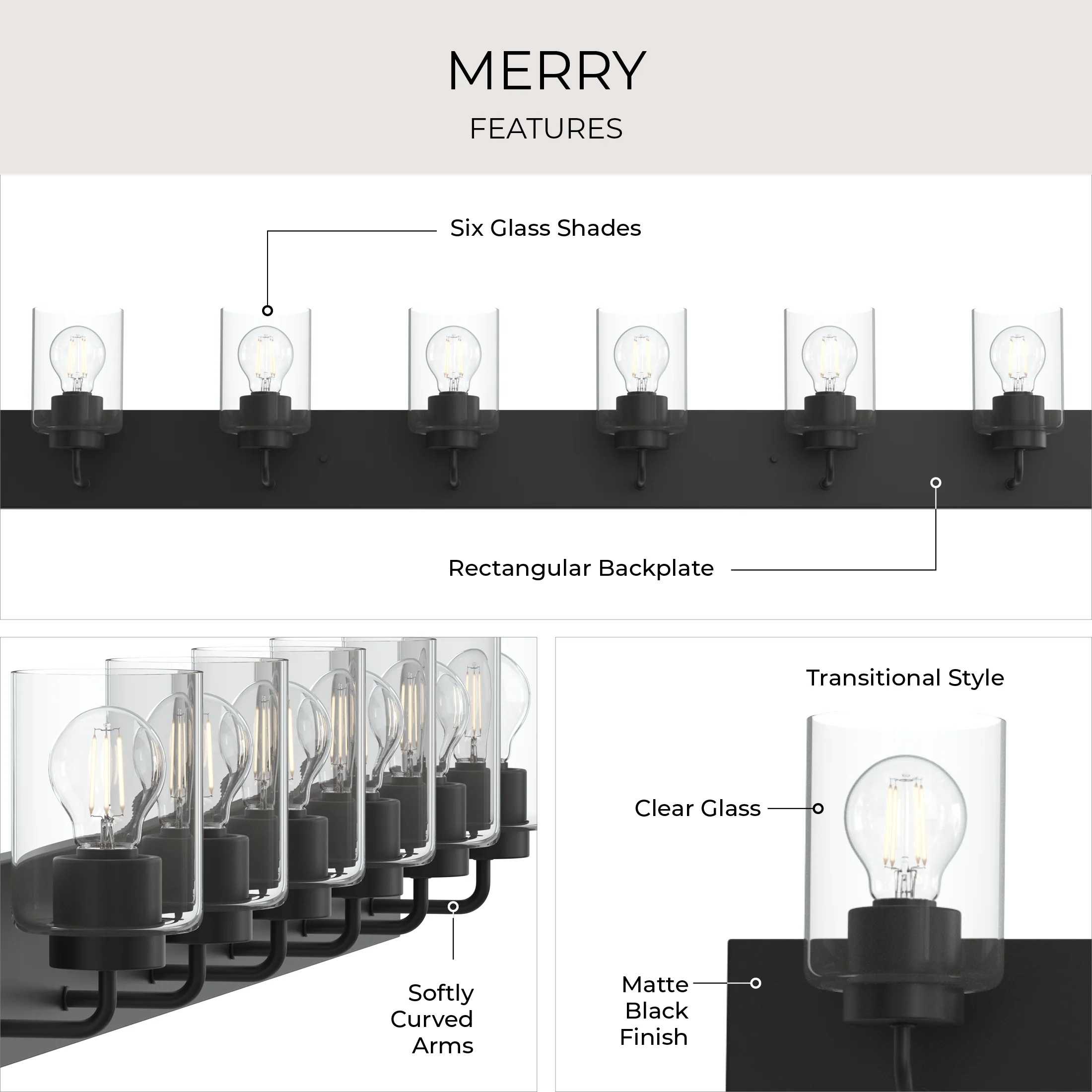 Merry 6-Light Bathroom Vanity Light with Clear Glass Shades - Image 26