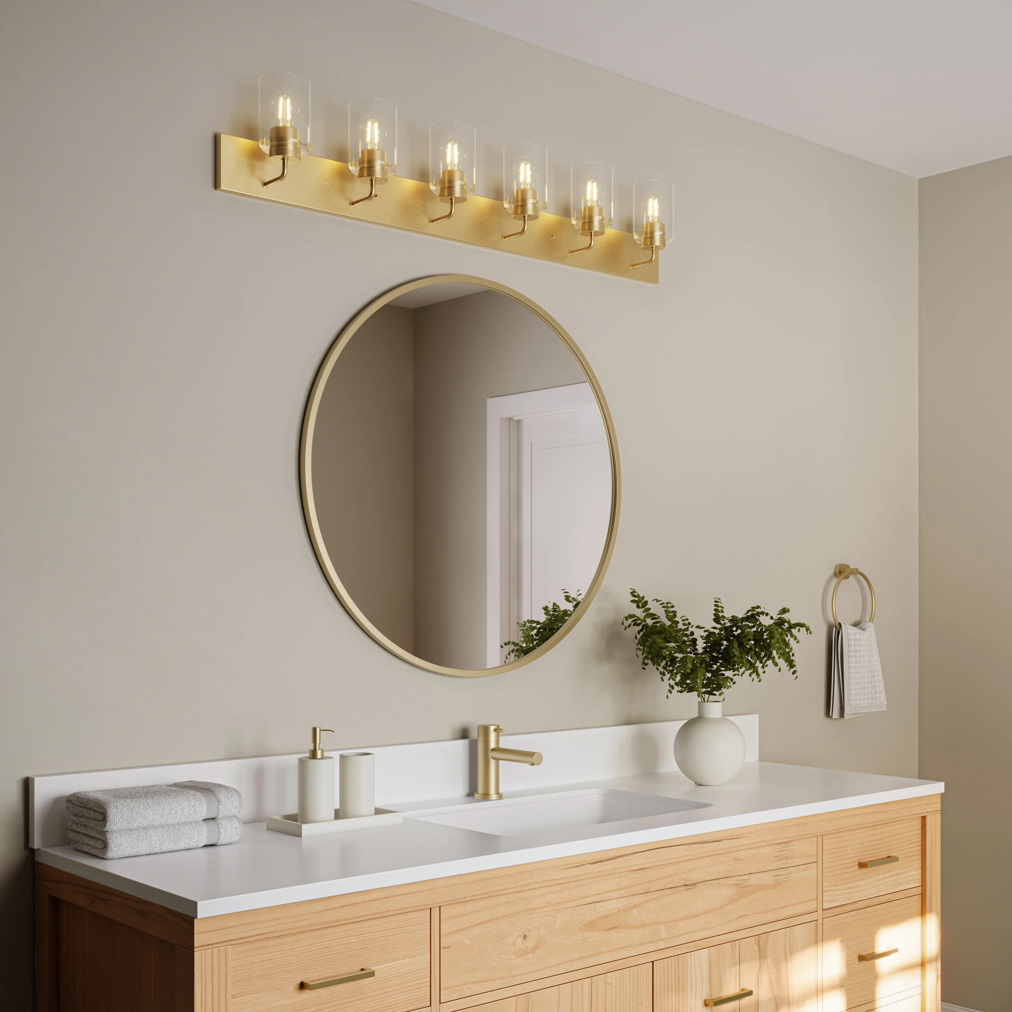 Merry 6-Light Bathroom Vanity Light with Clear Glass Shades - Image 29