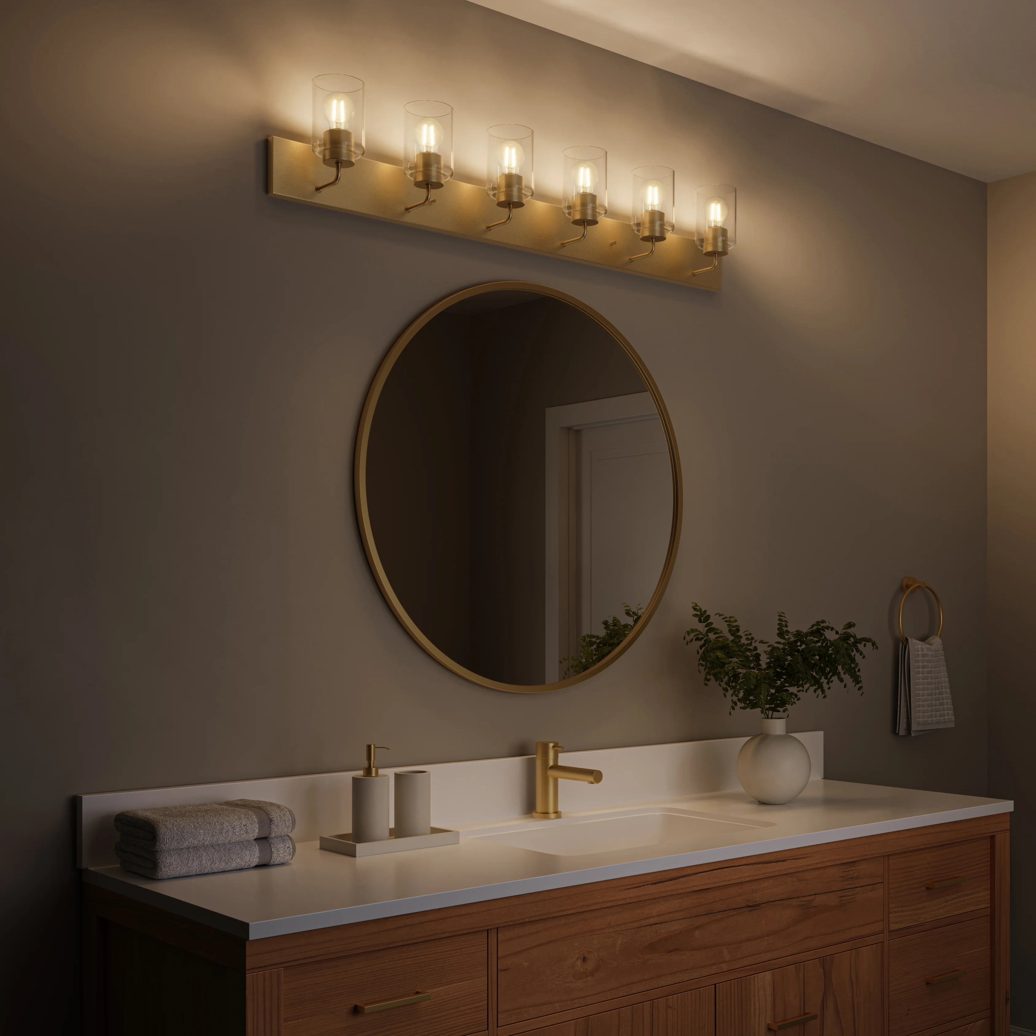 Merry 6-Light Bathroom Vanity Light with Clear Glass Shades - Image 31