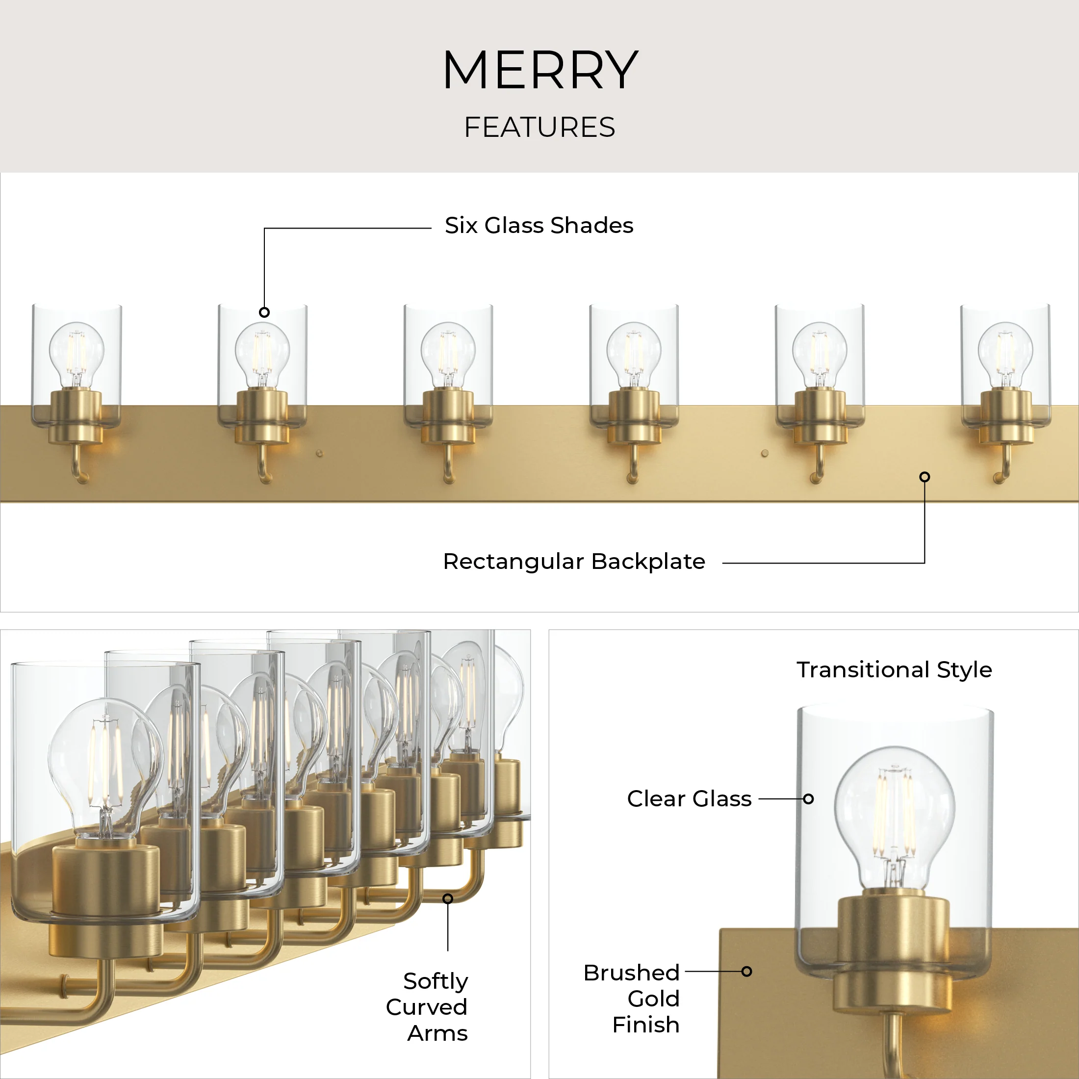 Merry 6-Light Bathroom Vanity Light with Clear Glass Shades - Image 36