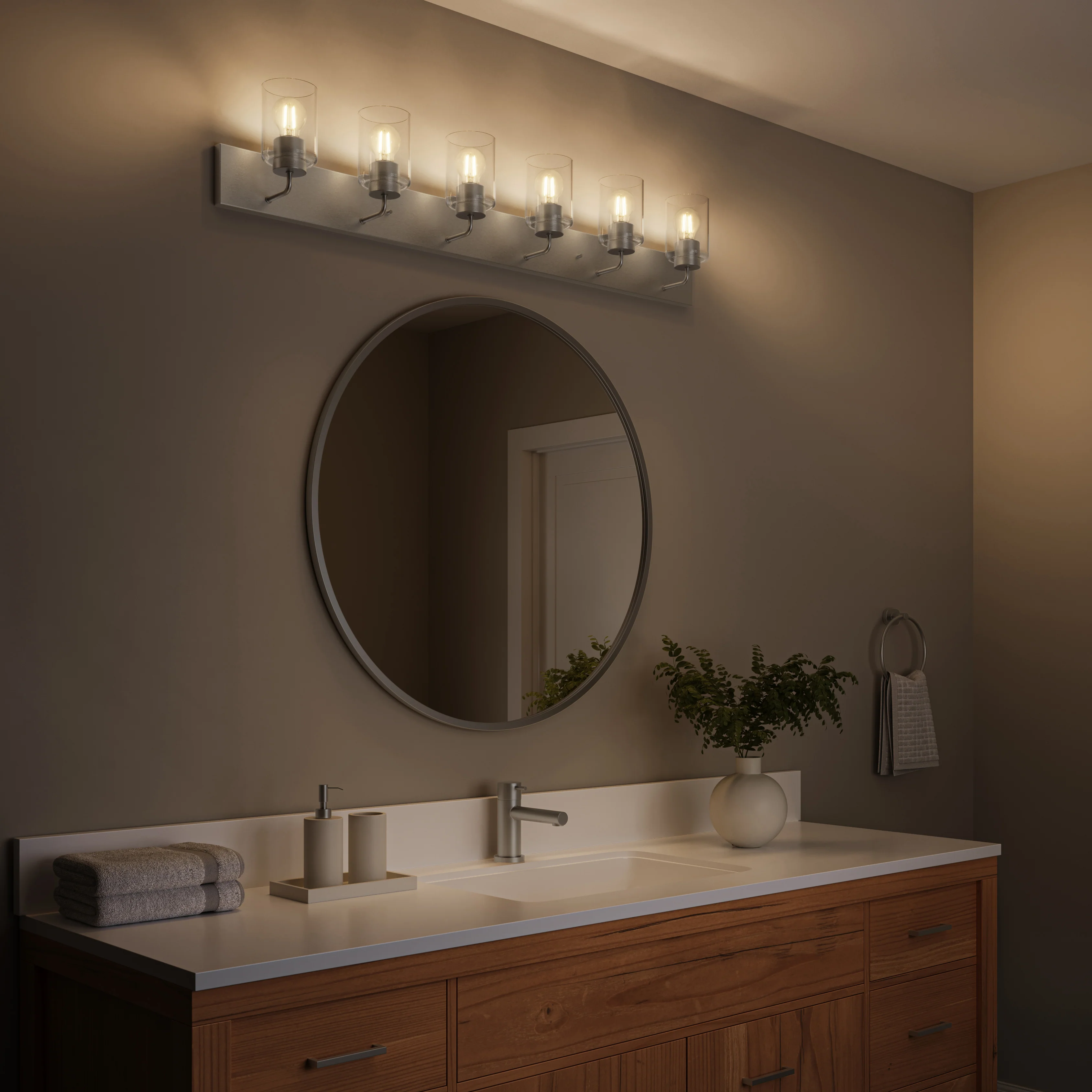 Merry 6-Light Bathroom Vanity Light with Clear Glass Shades - Image 4