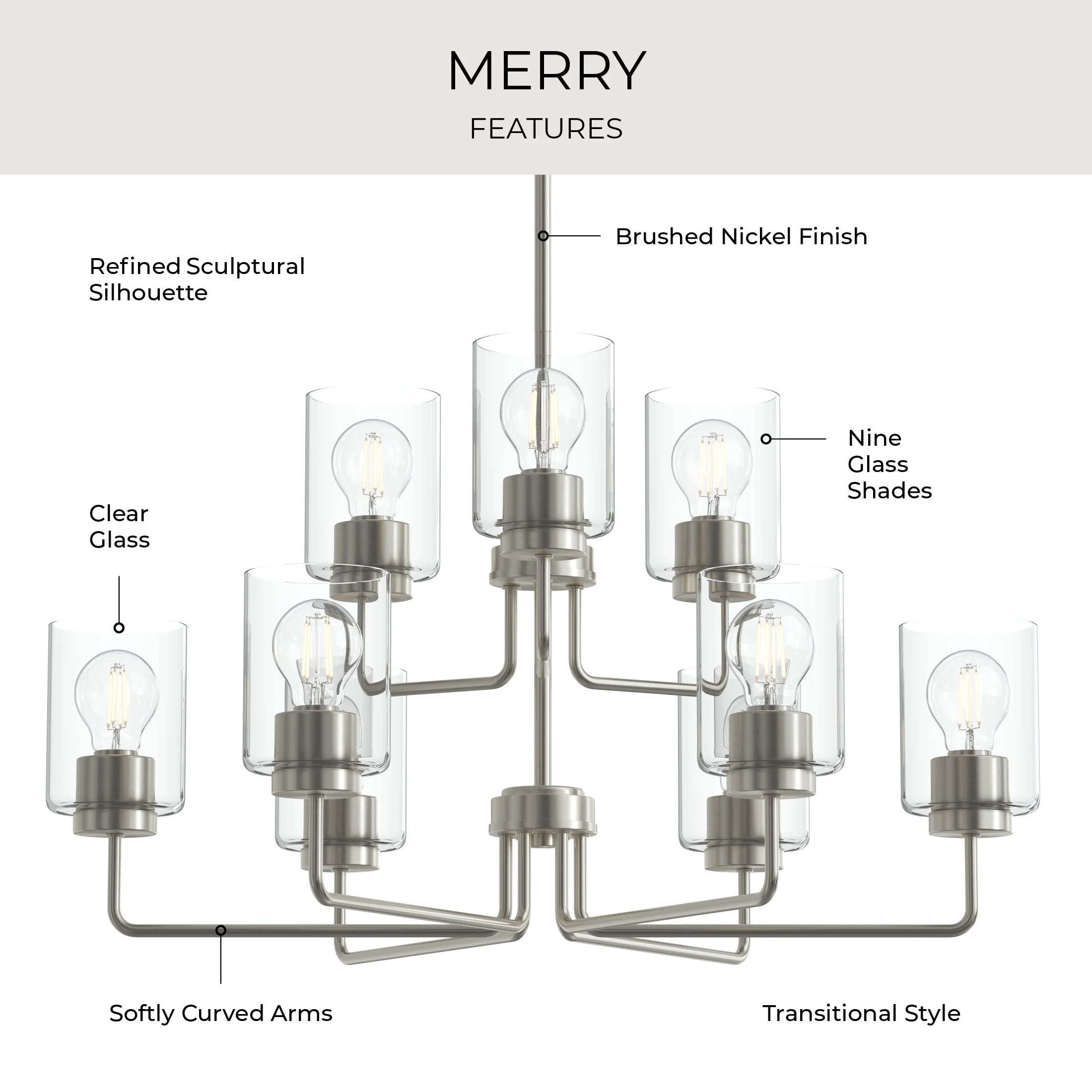 Merry 9-Light Chandelier with Clear Glass Shades - Image 5