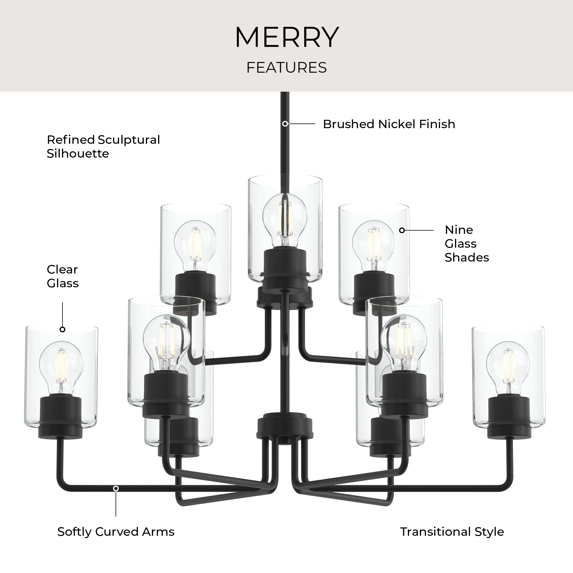 Merry 9-Light Chandelier with Clear Glass Shades - Image 6
