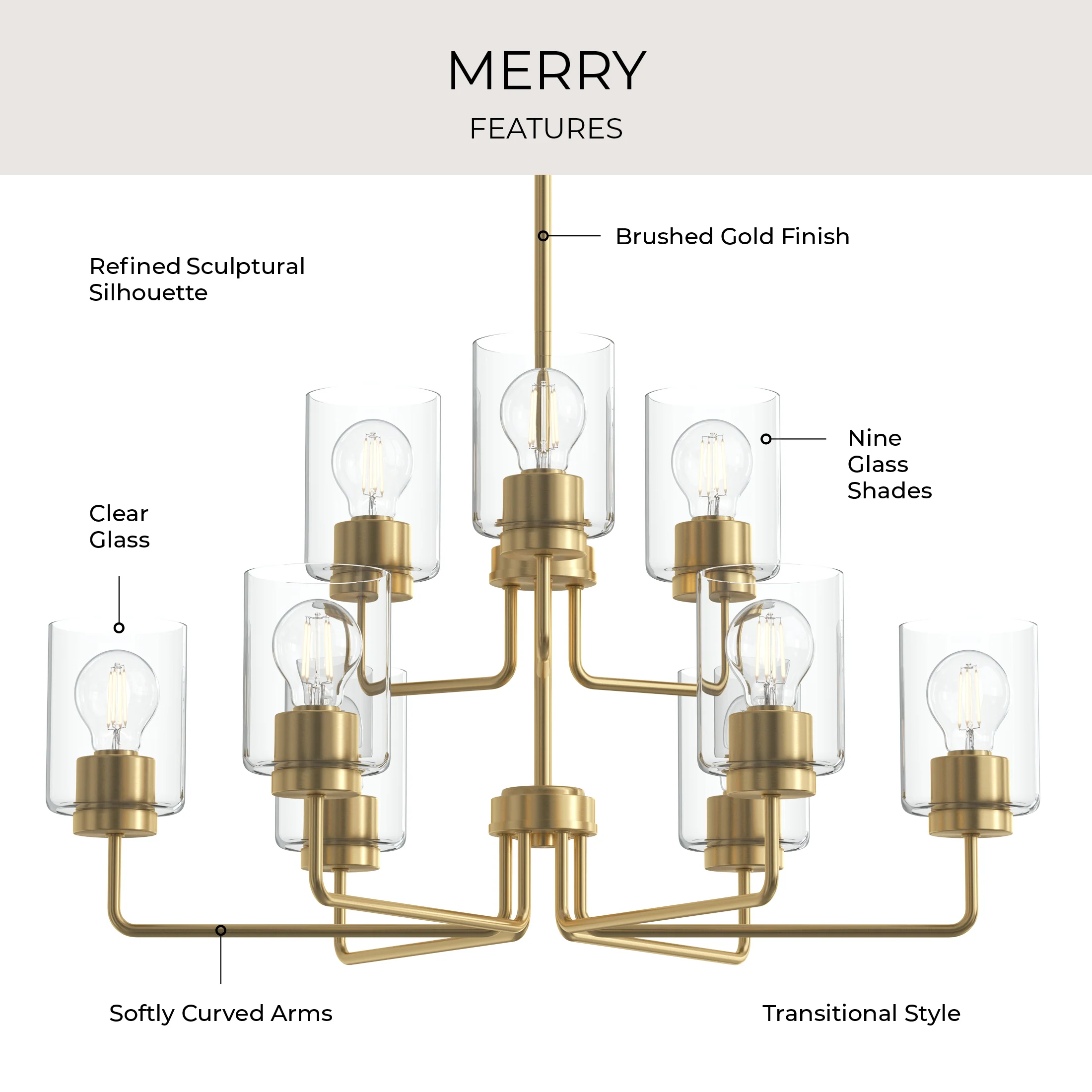Merry 9-Light Chandelier with Clear Glass Shades - Image 9