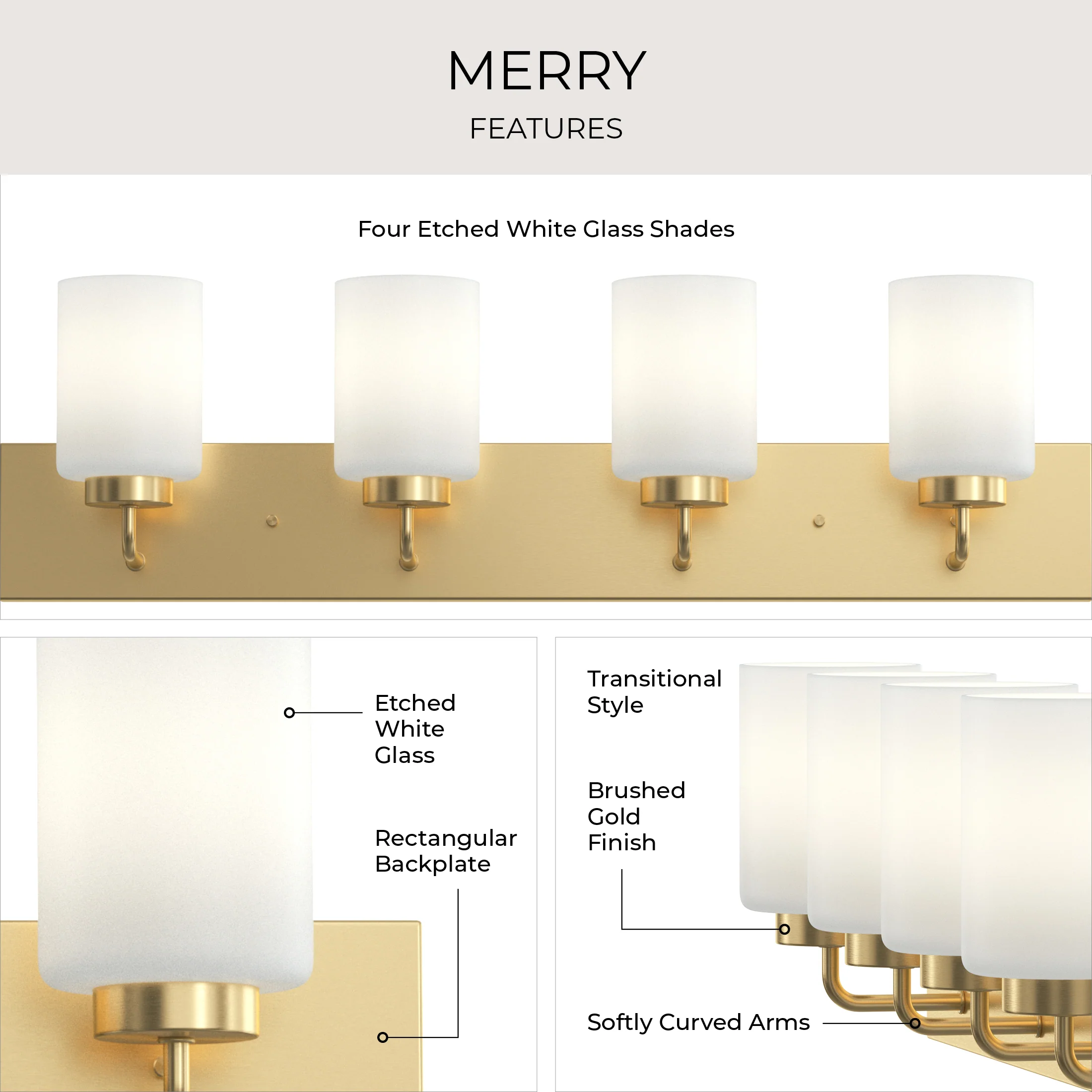 Merry Collection Four-Light Etched Glass Transitional Style Bath Vanity Wall Light - Image 14
