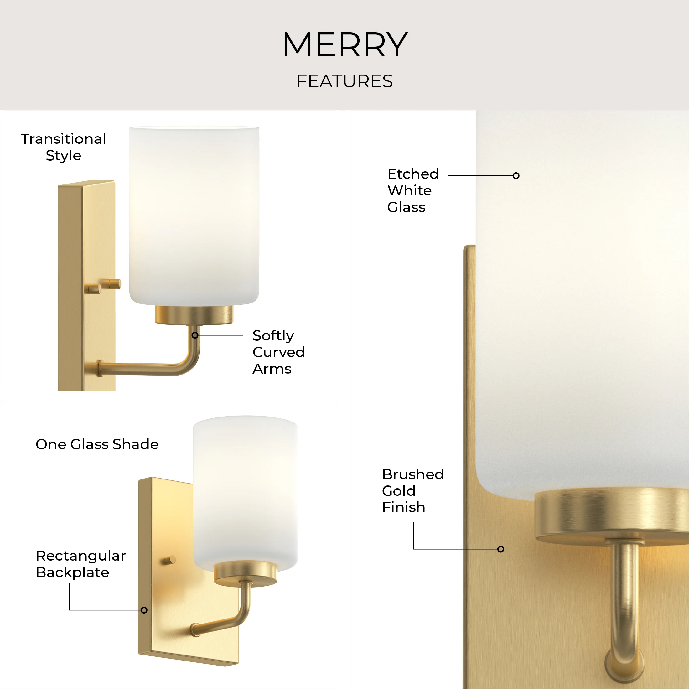 Merry Collection One-Light Etched Glass Transitional Style Bath Vanity Wall Light - Image 13