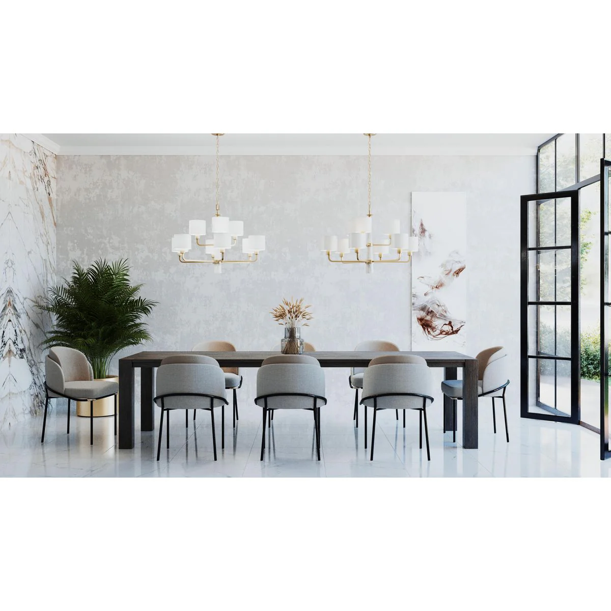 Palacio Collection Nine-Light White Silk Fabric Shade Chandelier Light - Image 2