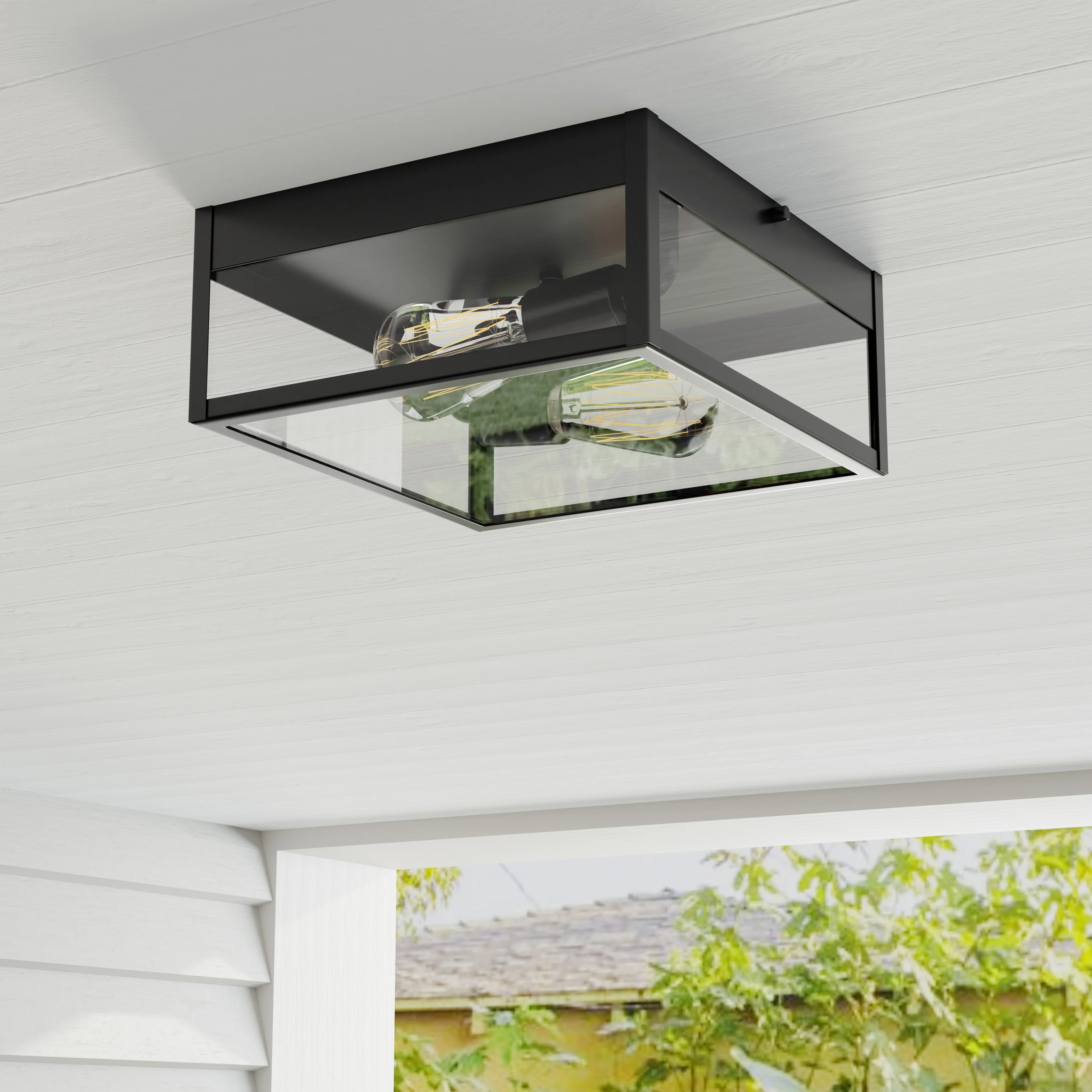 Parrish Collection Two-Light Clear Etched Glass Outdoor Flush Mount