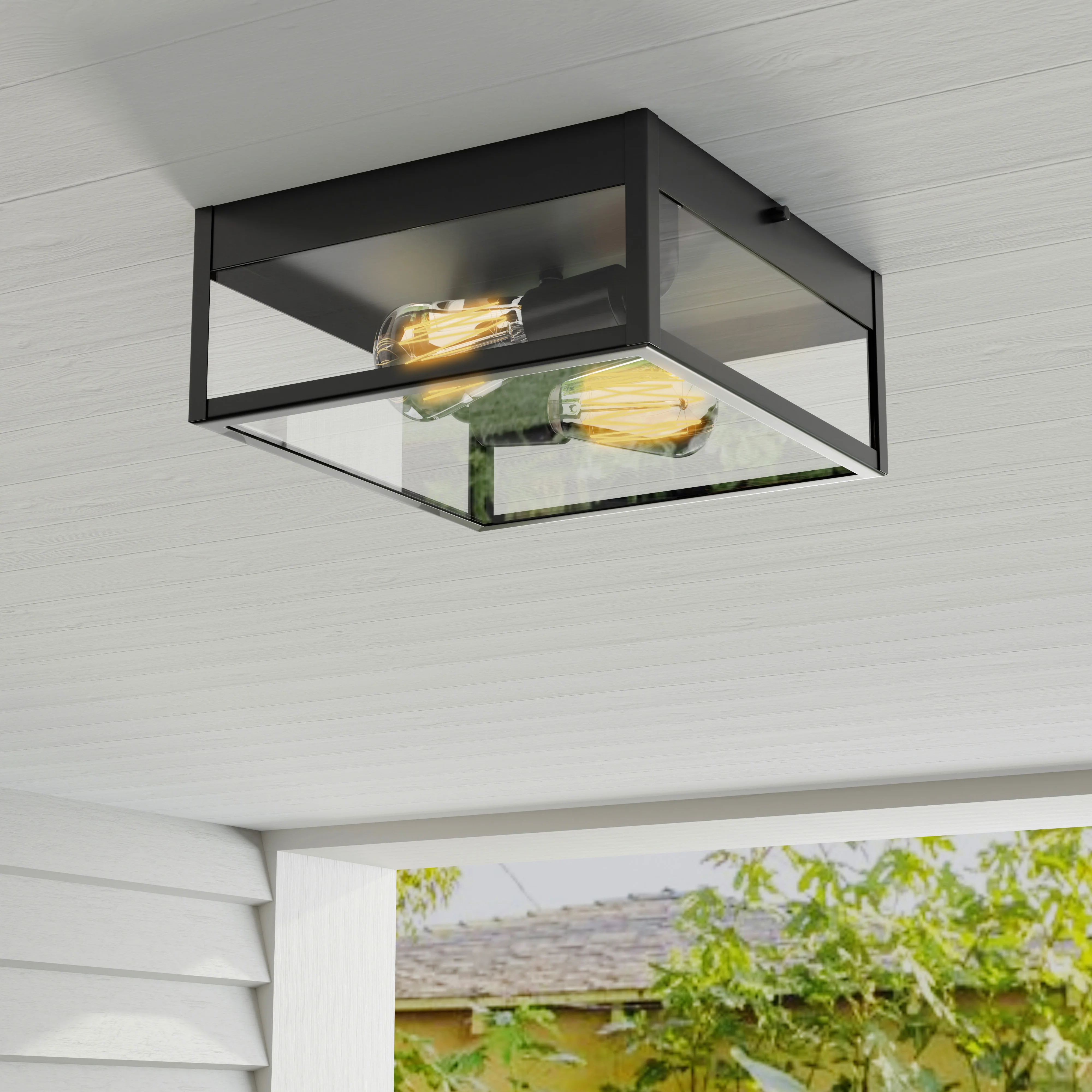 Parrish Collection Two-Light Clear Etched Glass Outdoor Flush Mount - Image 2