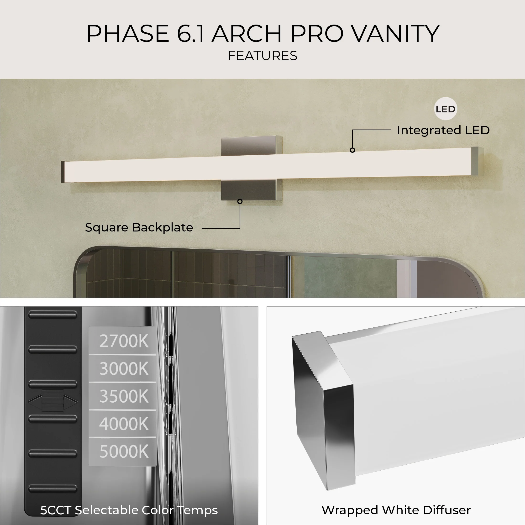 Phase 6.1 Collection 36 in. 5CCT Integrated LED Linear Vanity Light - Image 32