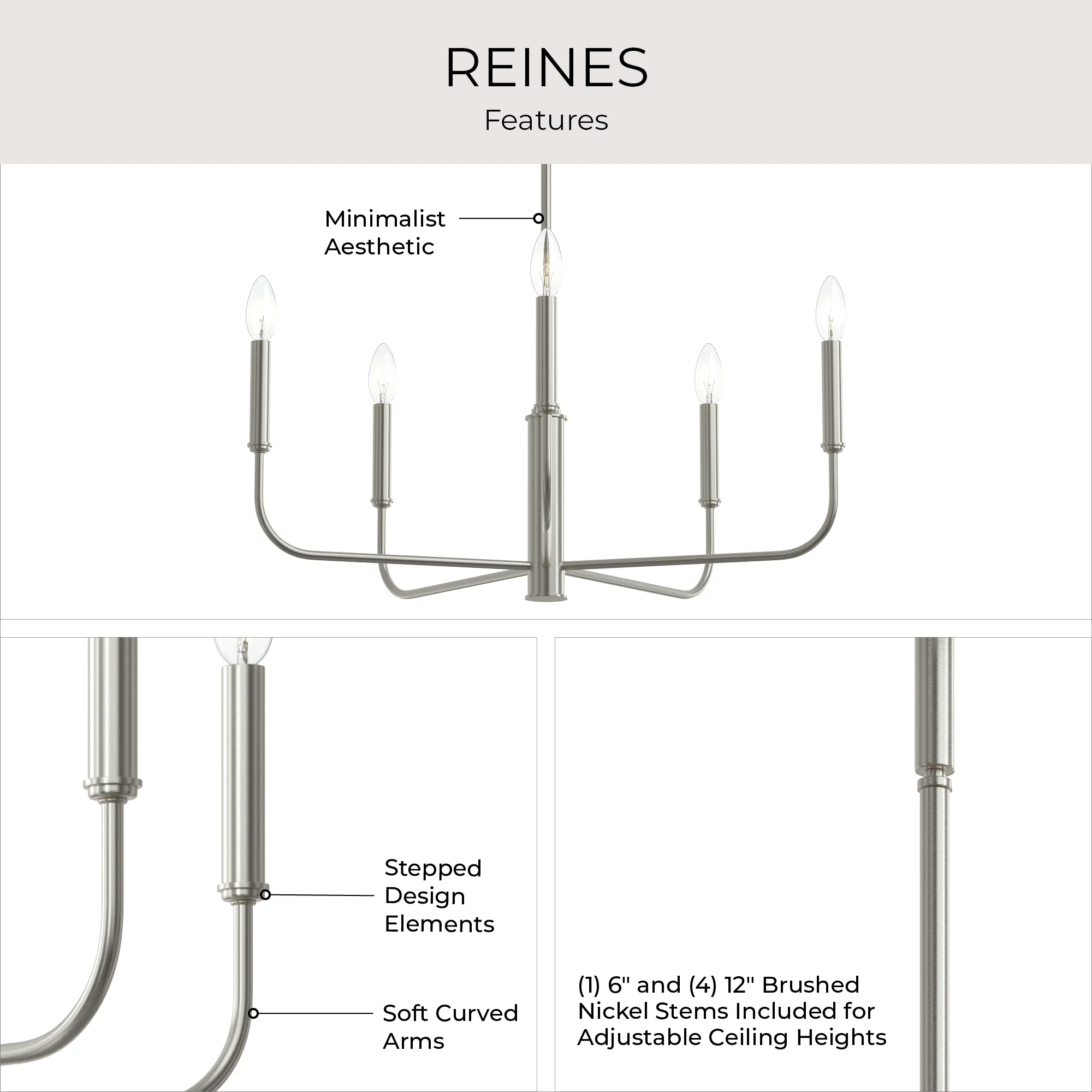 Reines Five-Light Medium  Chandelier - Image 15