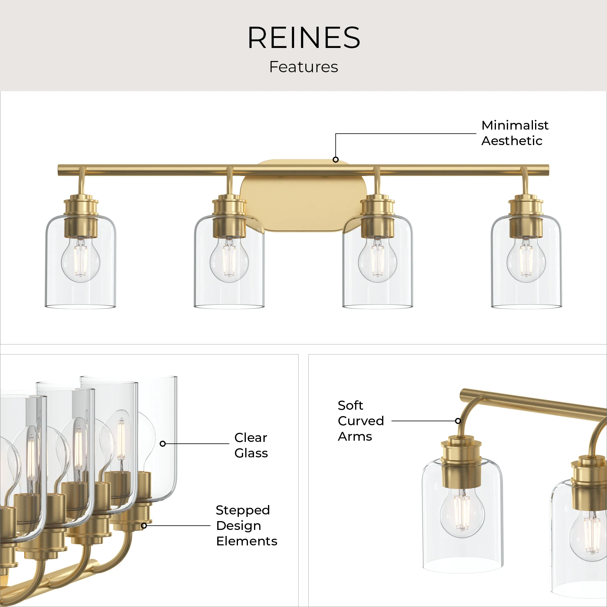 Reines Four-Light Bath Vanity with Clear Glass Shades - Image 19