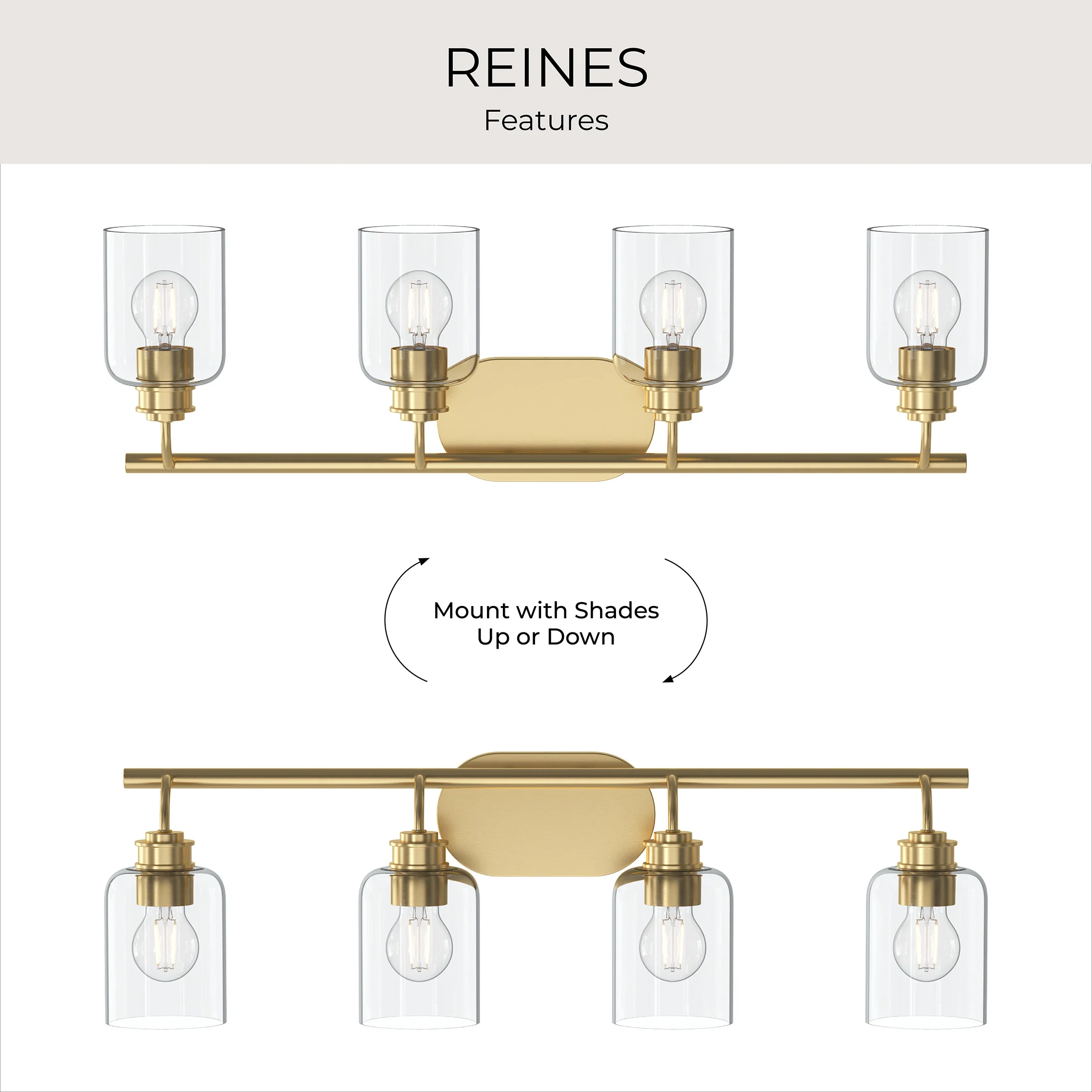 Reines Four-Light Bath Vanity with Clear Glass Shades - Image 20