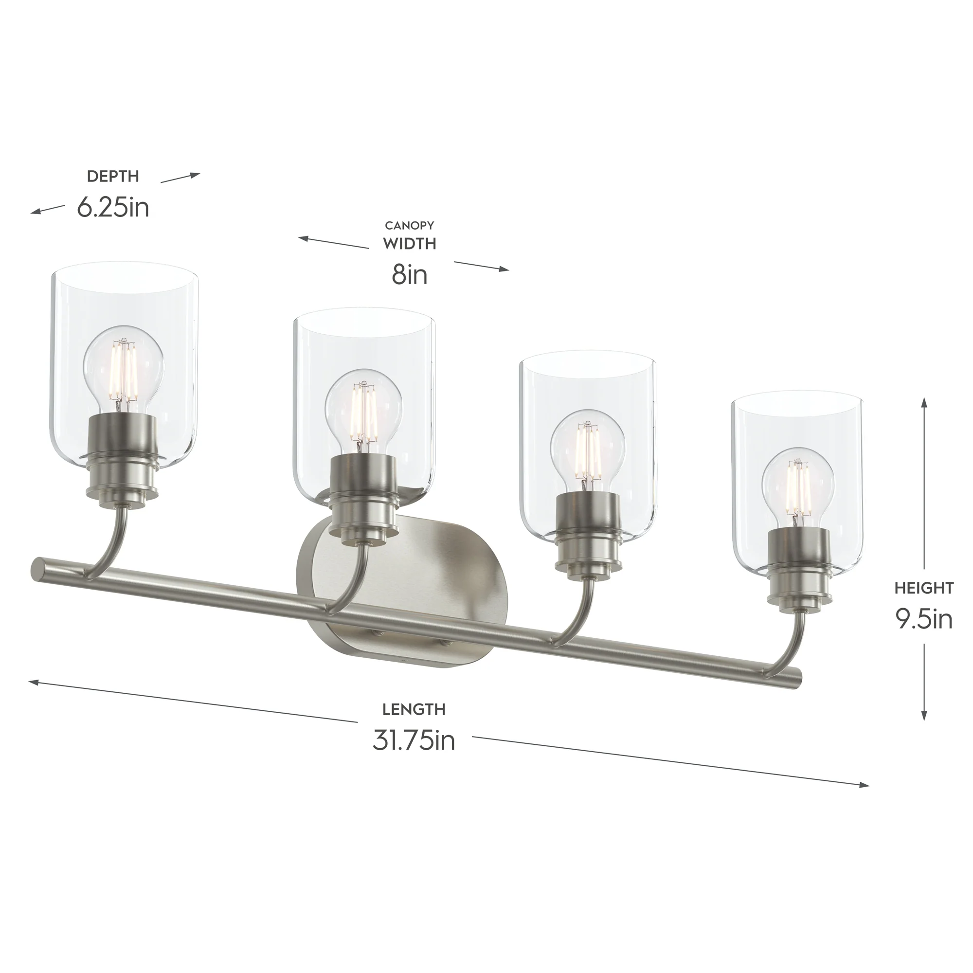 Reines Four-Light Bath Vanity with Clear Glass Shades - Image 26
