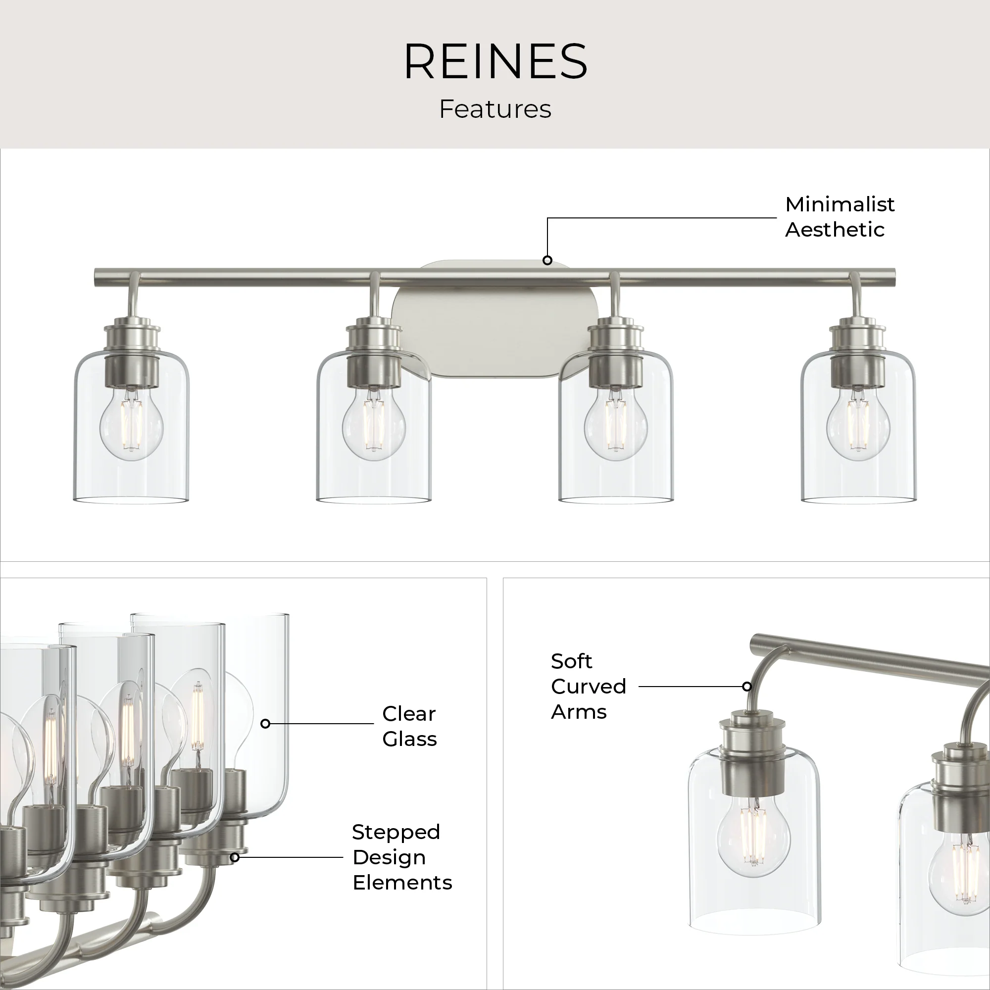 Reines Four-Light Bath Vanity with Clear Glass Shades - Image 29
