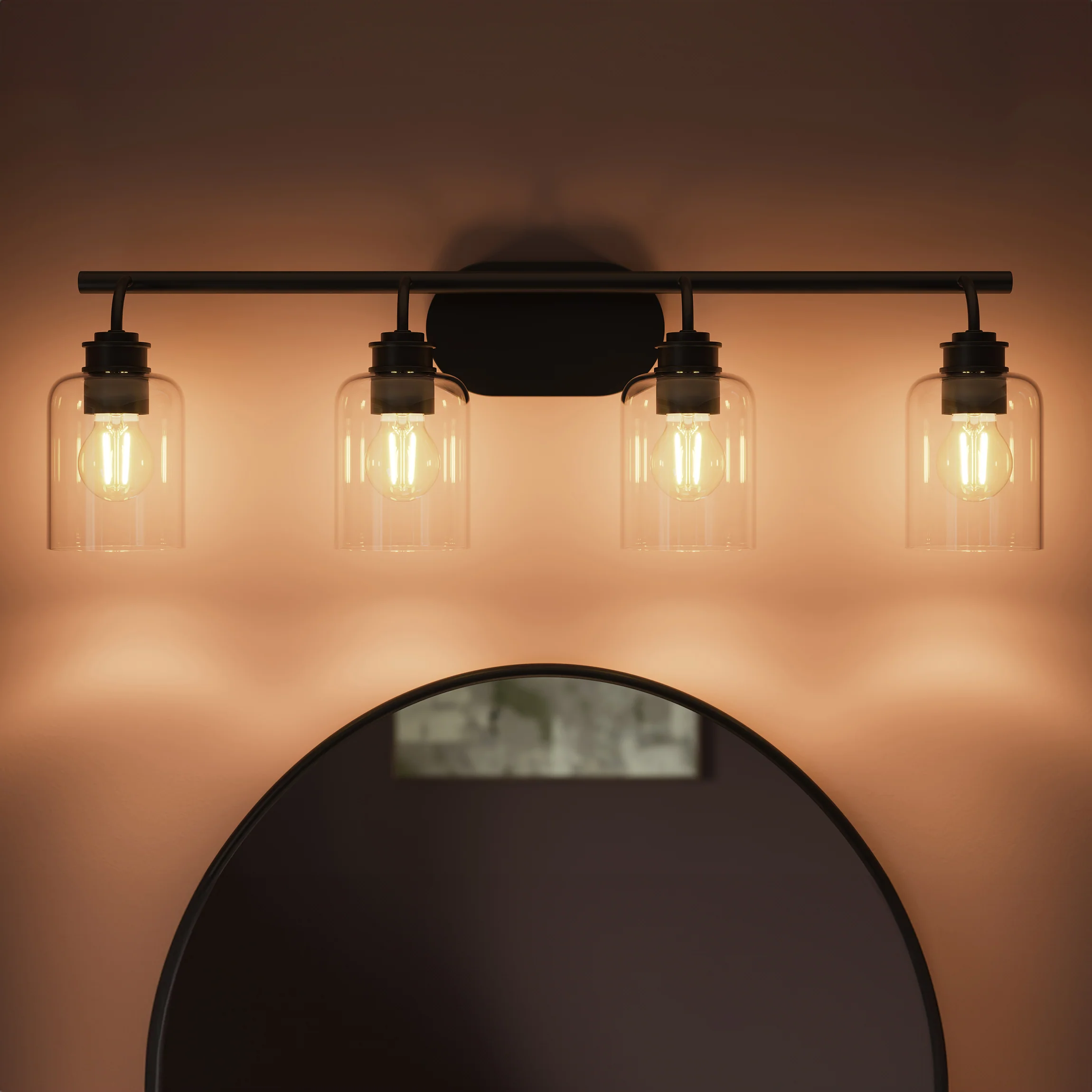 Reines Four-Light Bath Vanity with Clear Glass Shades - Image 3