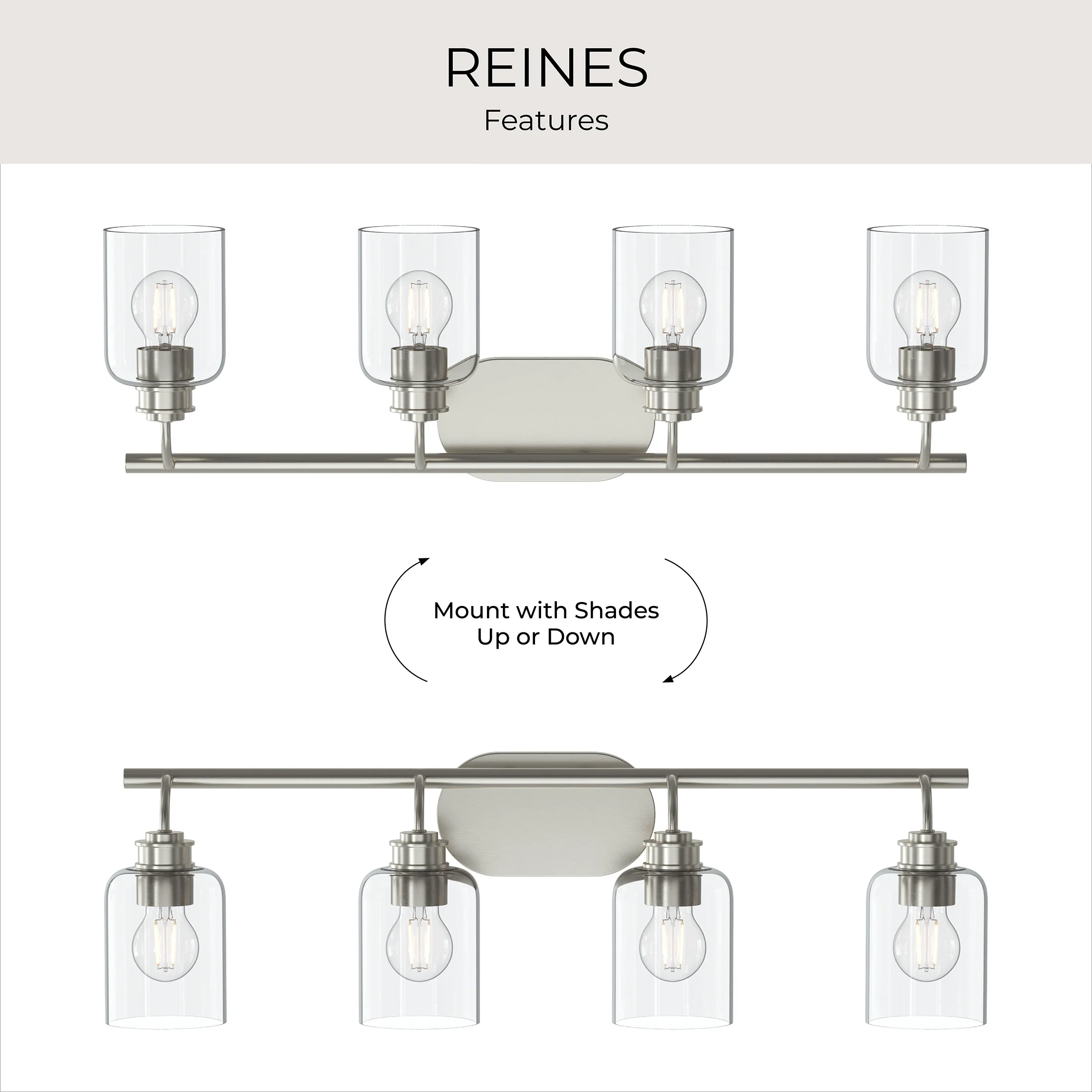 Reines Four-Light Bath Vanity with Clear Glass Shades - Image 30
