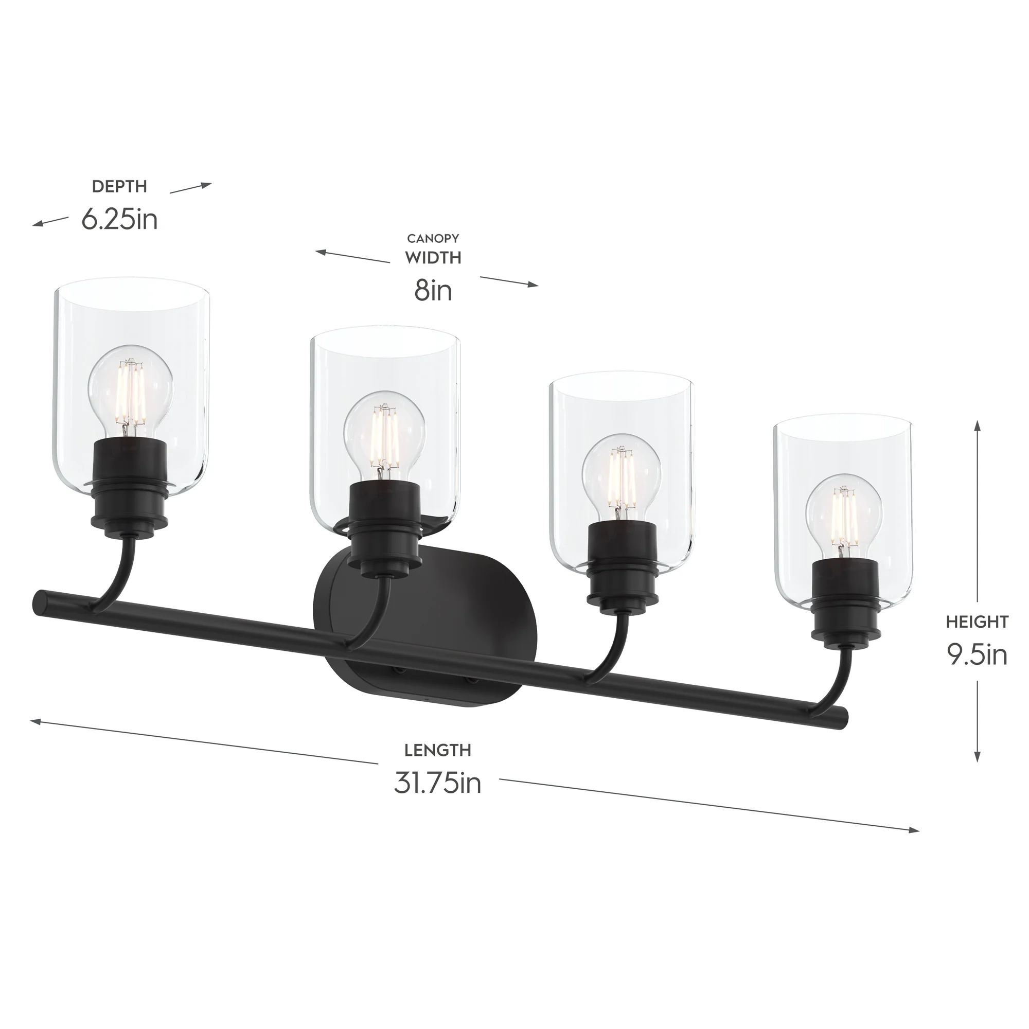 Reines Four-Light Bath Vanity with Clear Glass Shades - Image 4