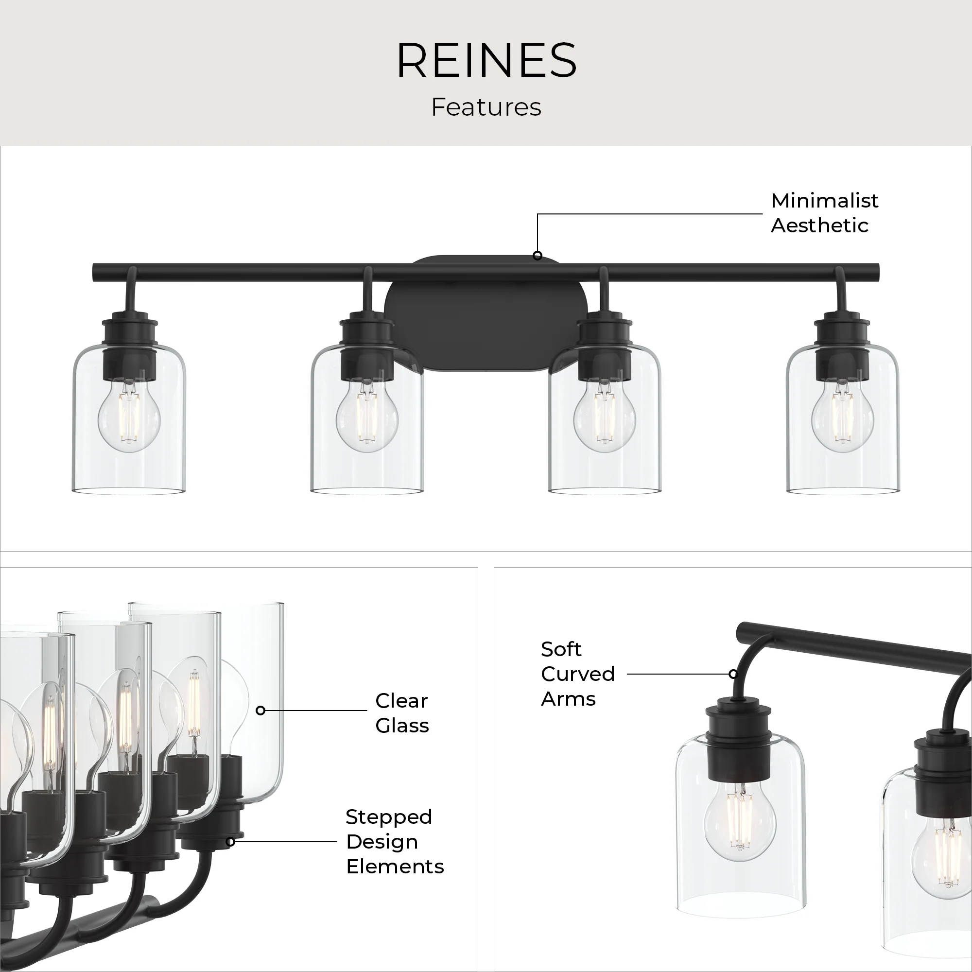 Reines Four-Light Bath Vanity with Clear Glass Shades - Image 6