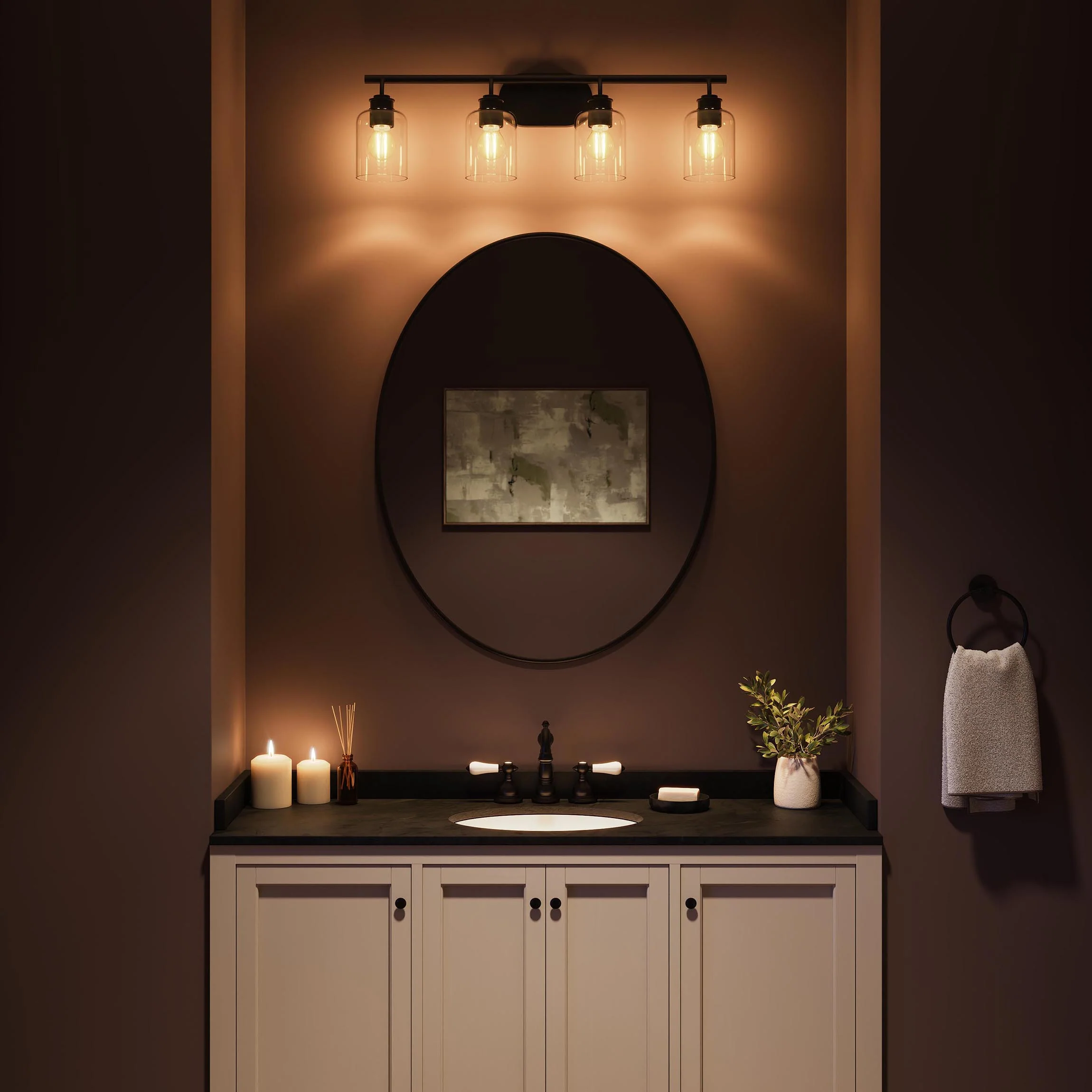 Reines Four-Light Bath Vanity with Clear Glass Shades - Image 8