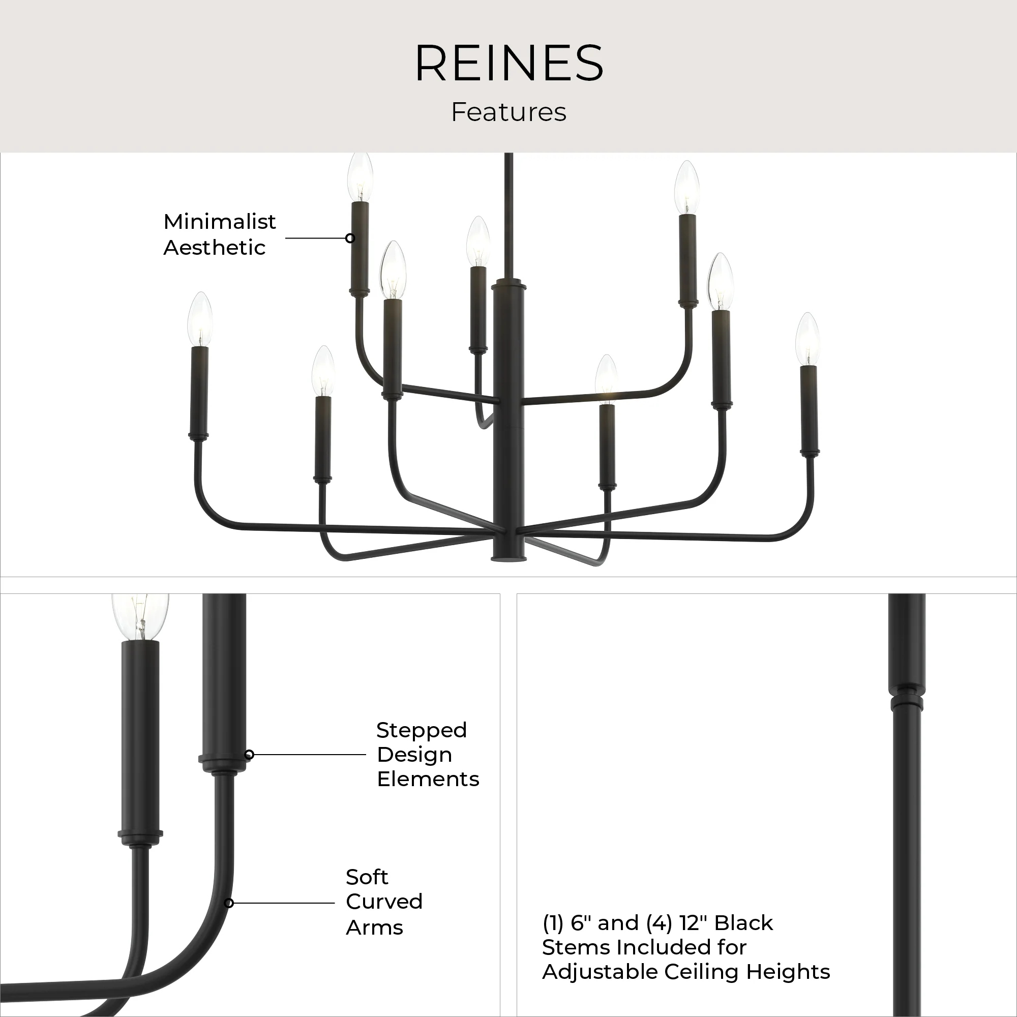 Reines Nine-Light Two-Tier Chandelier - Image 4