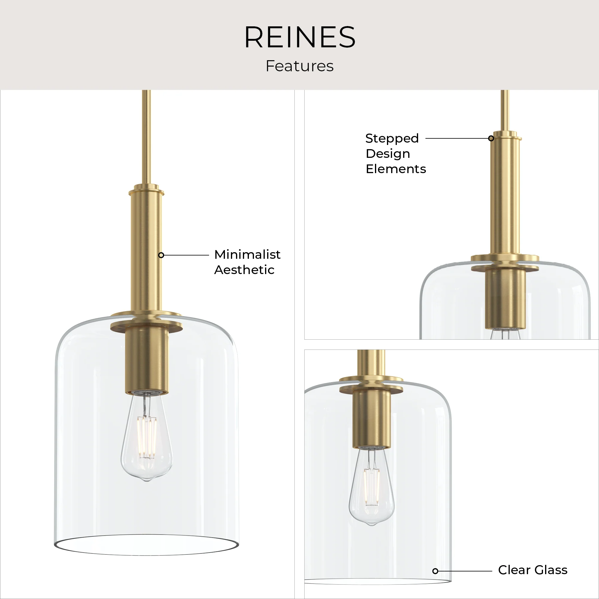 Reines One-Light Pendant with Clear Glass Shade - Image 24