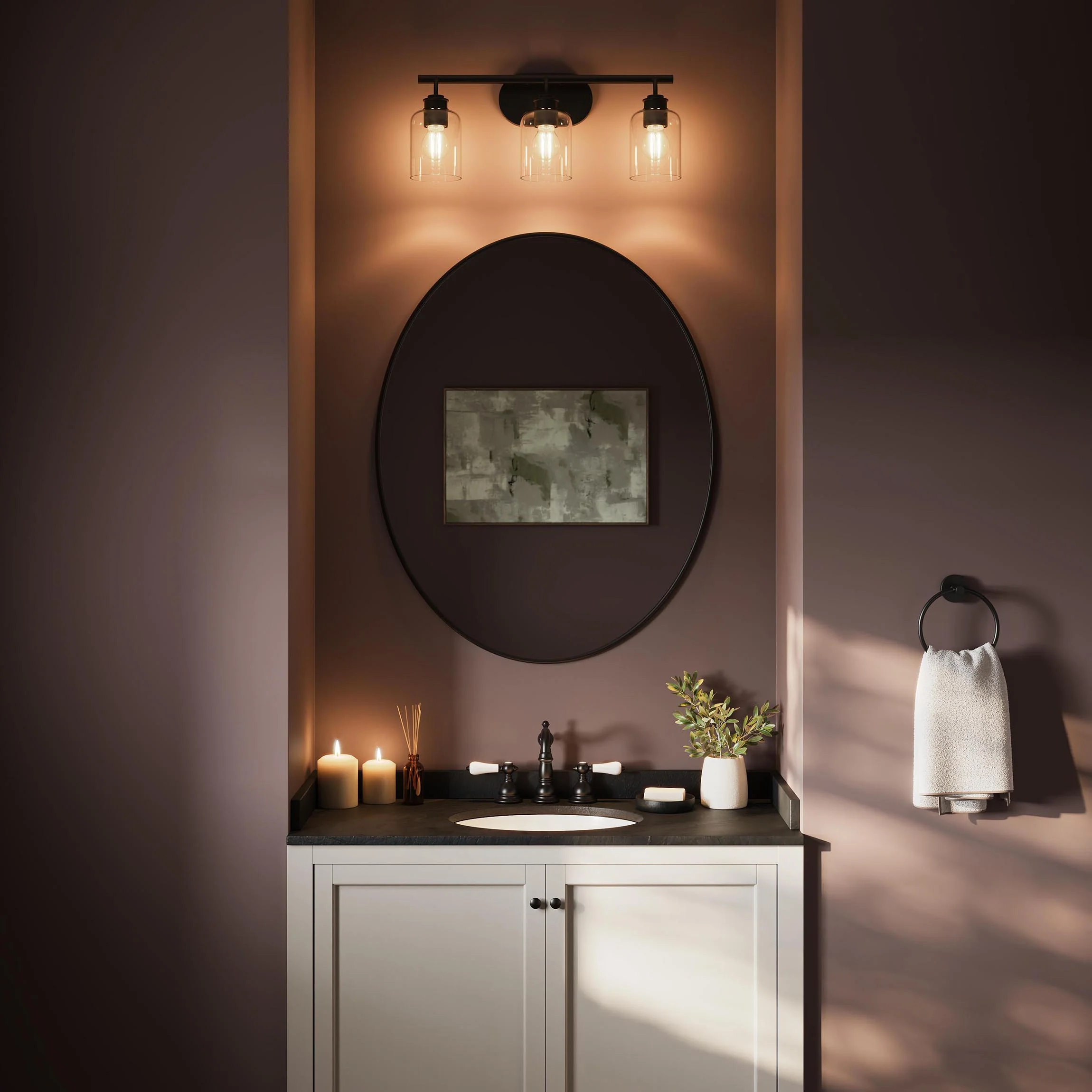 Reines Three-Light Bath Vanity with Clear Glass Shades - Image 2